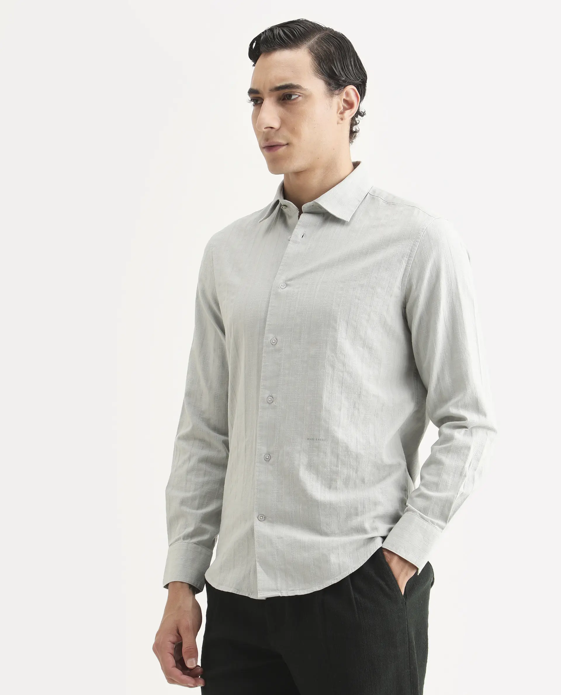 Rare Rabbit Men's Laver Grey Cotton Fabric Full Sleeve Regular Fit Textured Shirt - Image 6