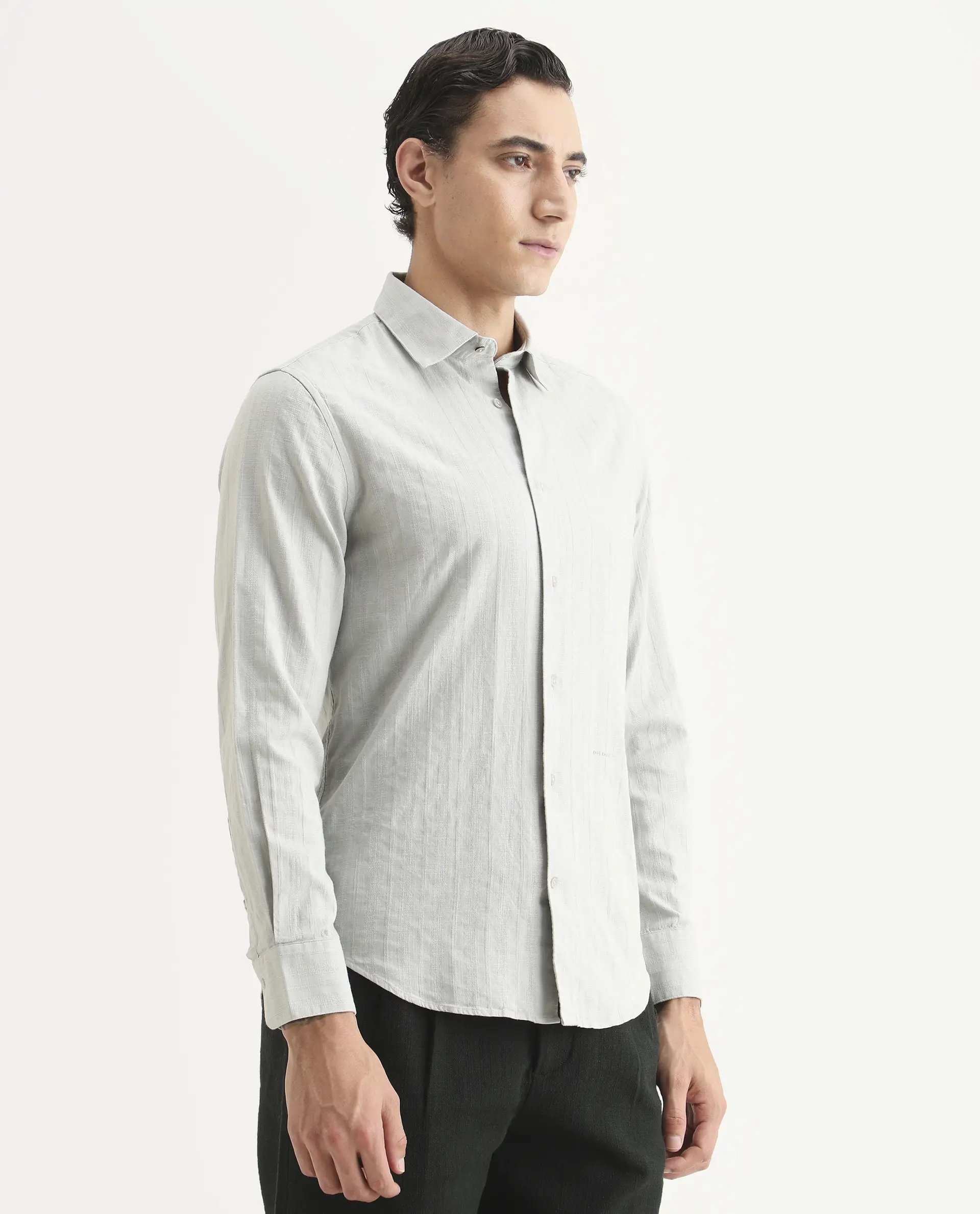 Rare Rabbit Men's Laver Grey Cotton Fabric Full Sleeve Regular Fit Textured Shirt - Image 7