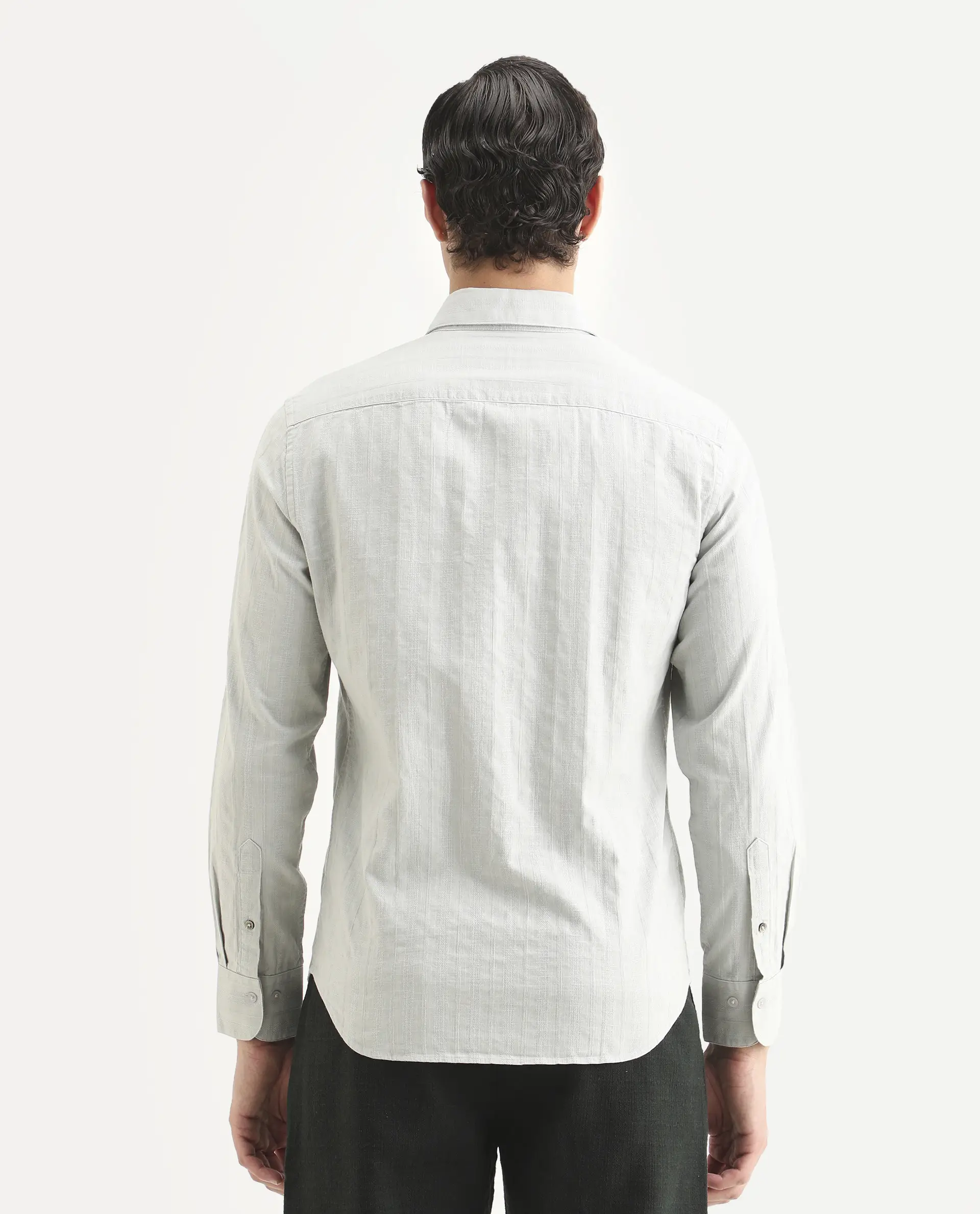 Rare Rabbit Men's Laver Grey Cotton Fabric Full Sleeve Regular Fit Textured Shirt - Image 8