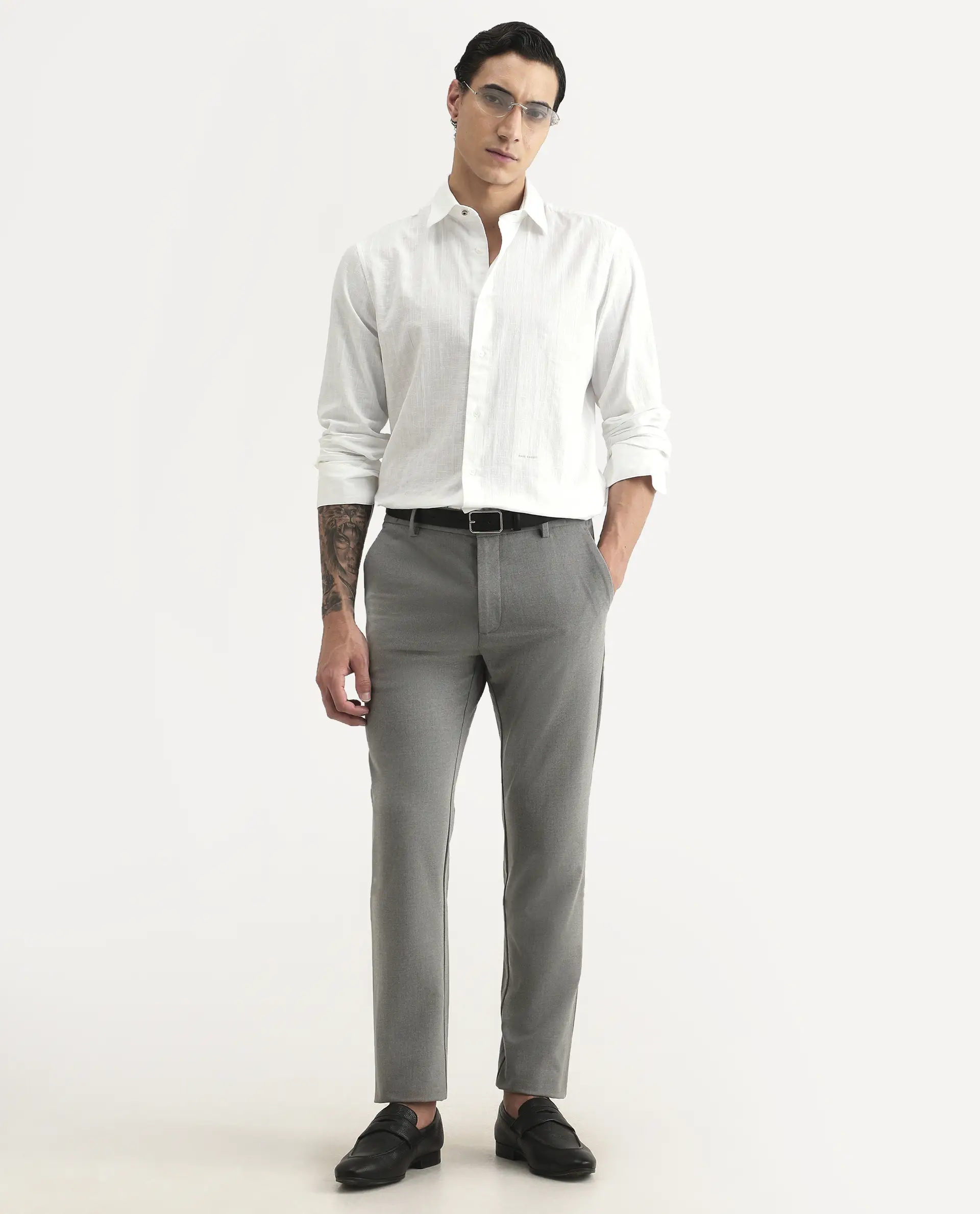 Rare Rabbit Men's Laver White Cotton Fabric Full Sleeve Regular Fit Textured Shirt - Image 2