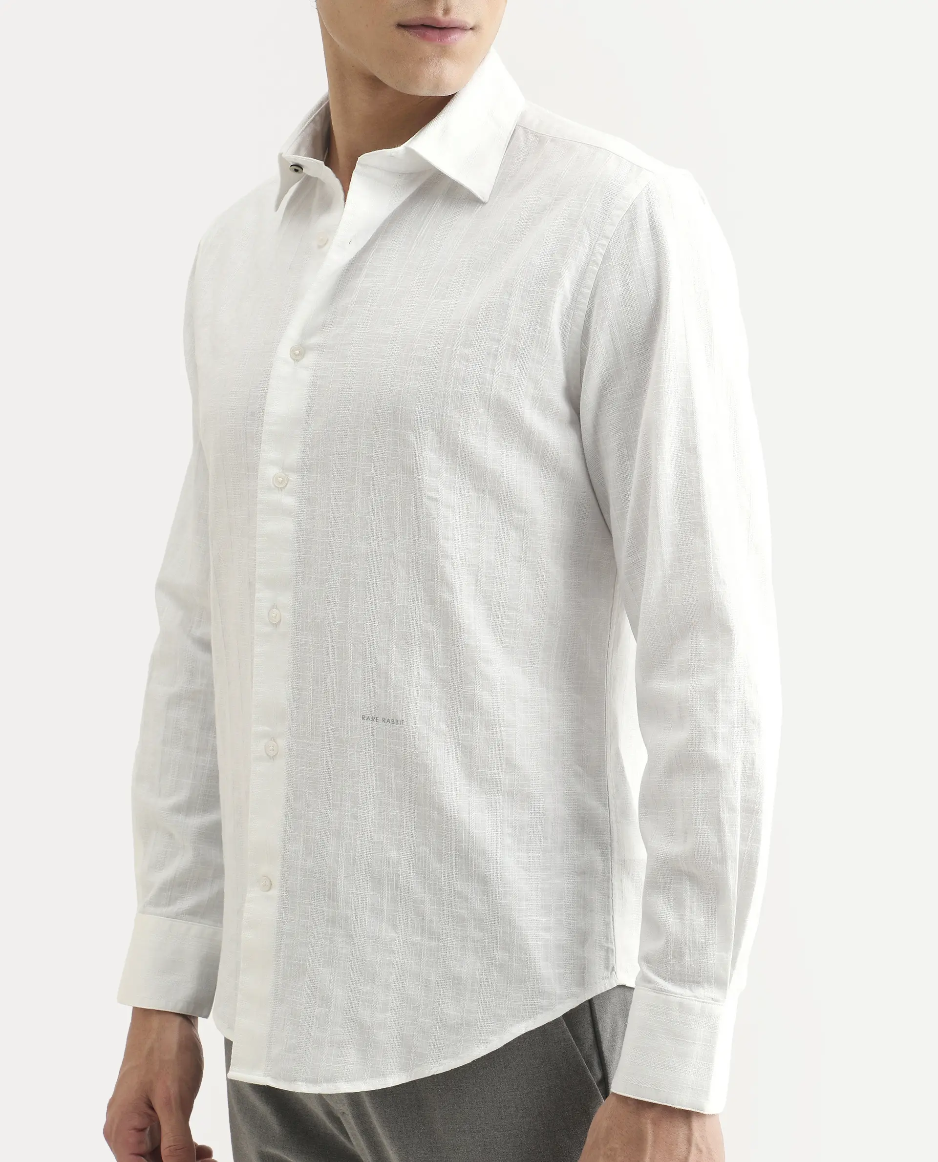 Rare Rabbit Men's Laver White Cotton Fabric Full Sleeve Regular Fit Textured Shirt - Image 3