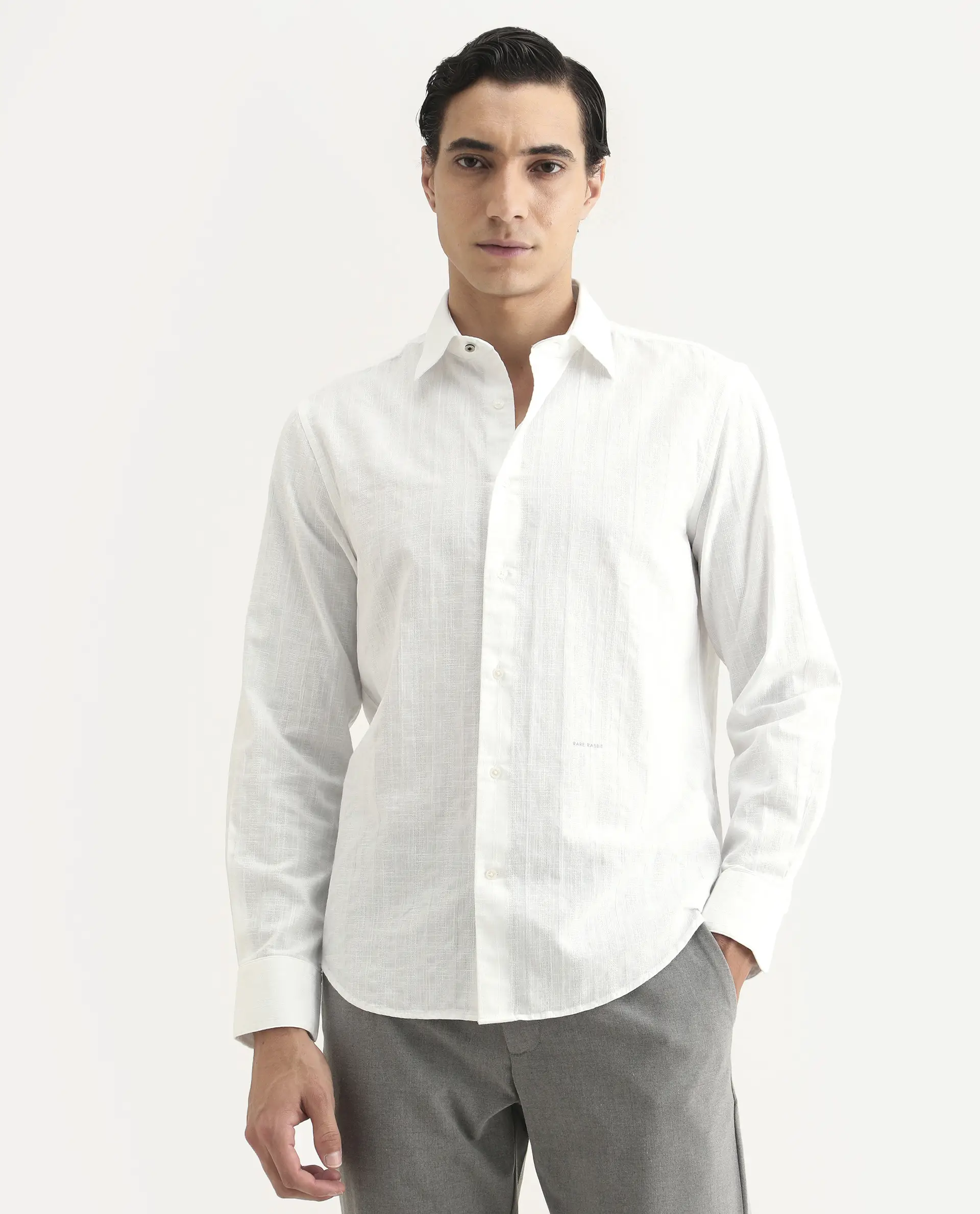 Rare Rabbit Men's Laver White Cotton Fabric Full Sleeve Regular Fit Textured Shirt - Image 4