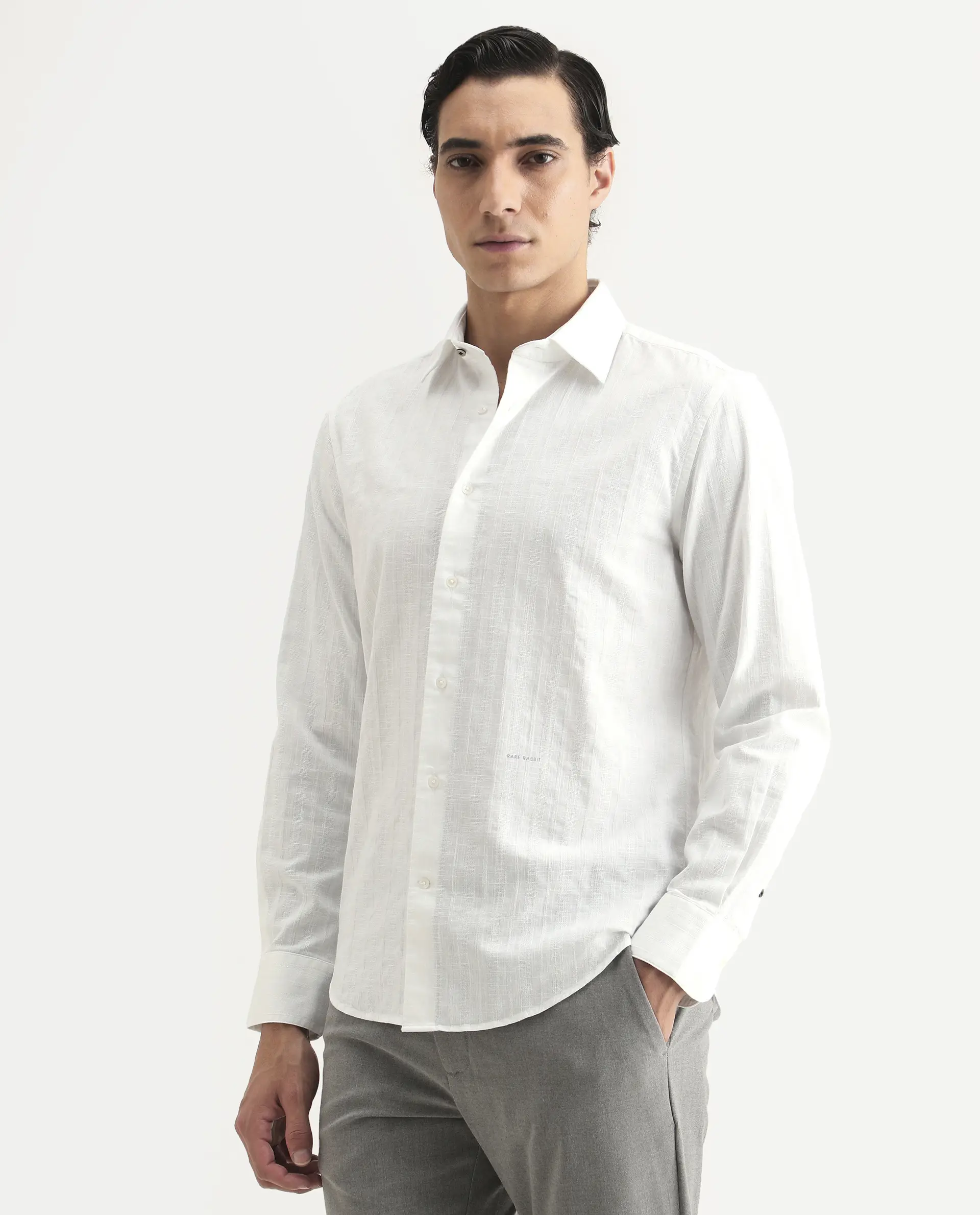 Rare Rabbit Men's Laver White Cotton Fabric Full Sleeve Regular Fit Textured Shirt - Image 5