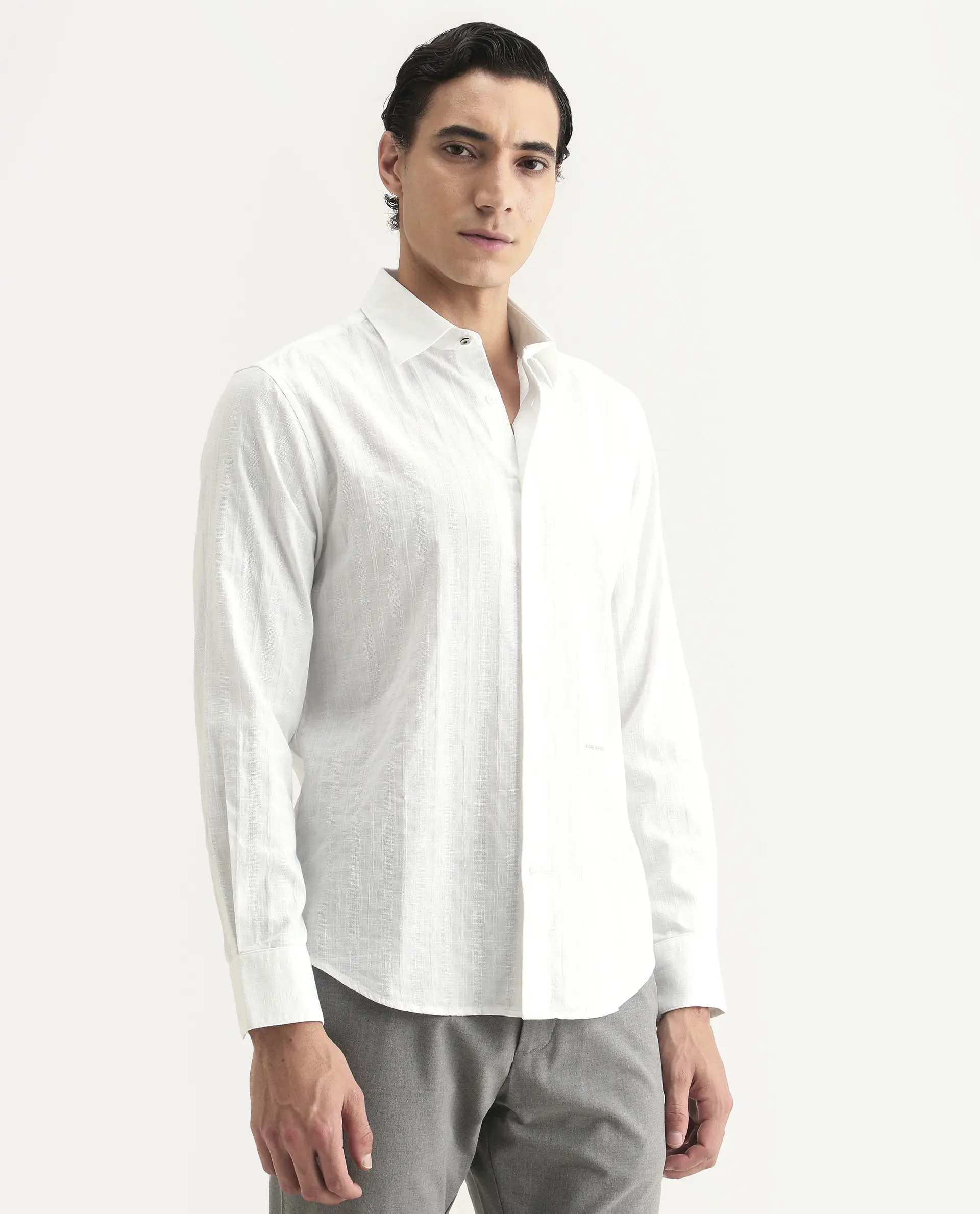 Rare Rabbit Men's Laver White Cotton Fabric Full Sleeve Regular Fit Textured Shirt - Image 6