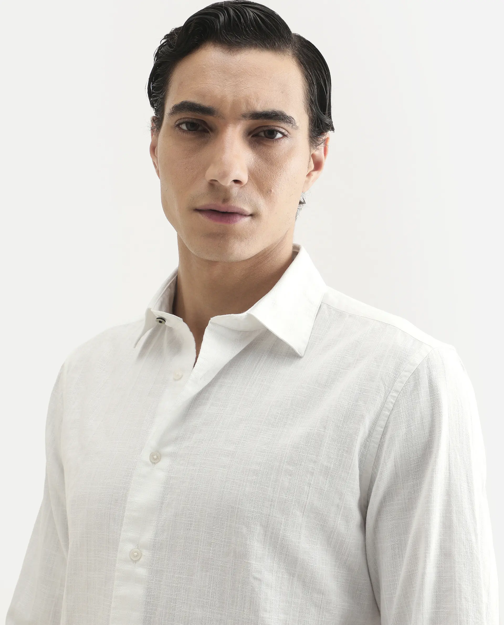Rare Rabbit Men's Laver White Cotton Fabric Full Sleeve Regular Fit Textured Shirt - Image 7