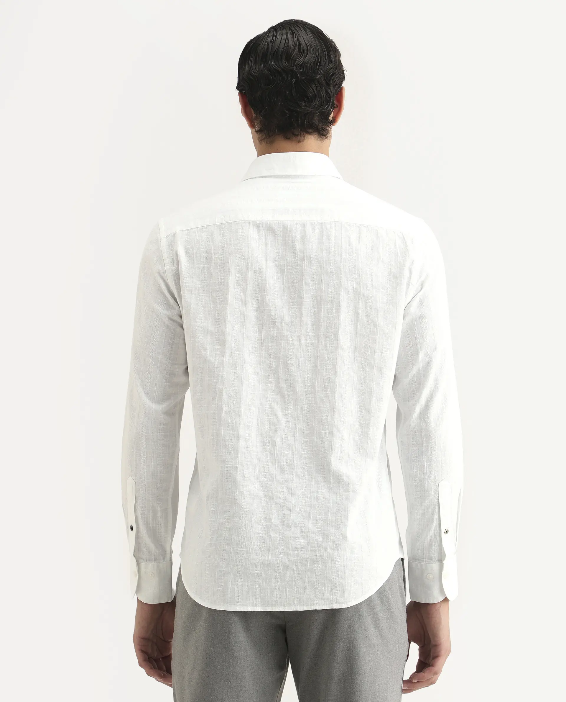 Rare Rabbit Men's Laver White Cotton Fabric Full Sleeve Regular Fit Textured Shirt - Image 8