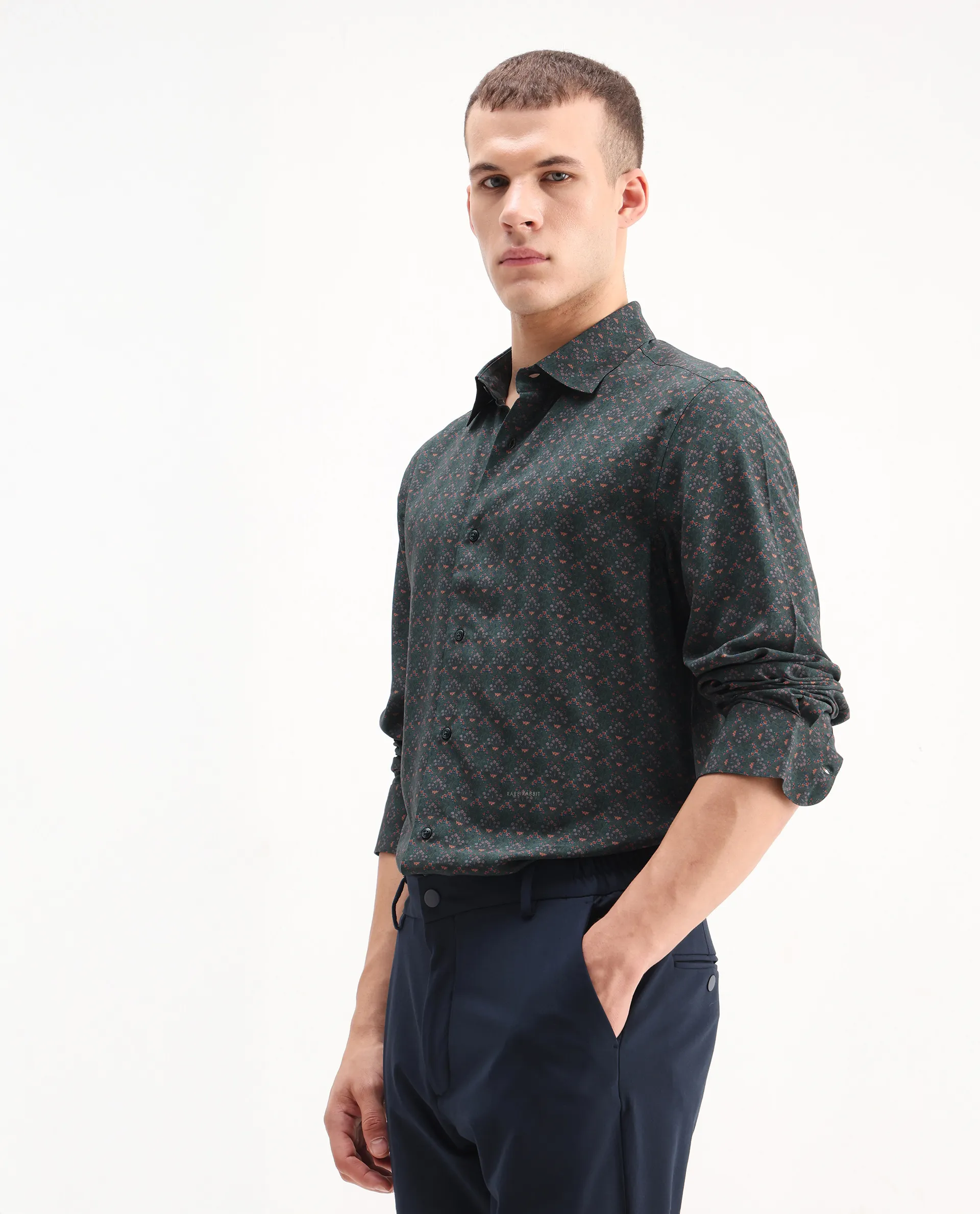 Rare Rabbit Men's Lavi Dark Green Viscose Floral Print Regular Fit Full Sleeve Collared Shirt - Image 5