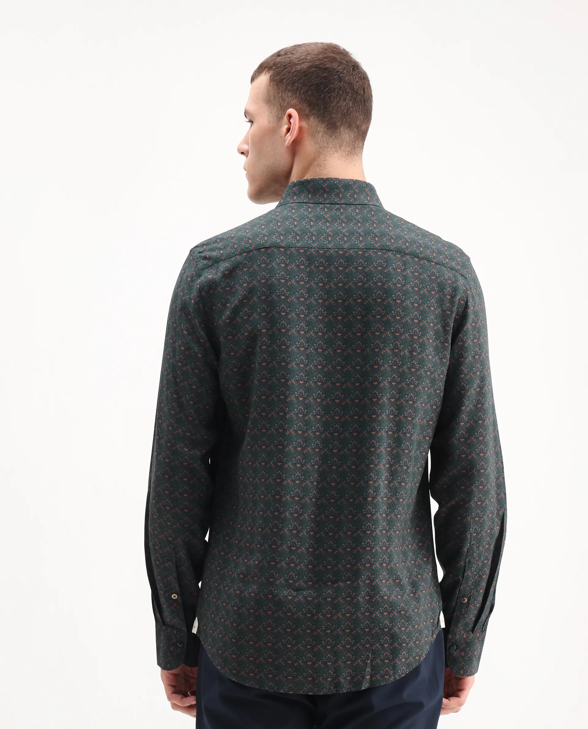 Rare Rabbit Men's Lavi Dark Green Viscose Floral Print Regular Fit Full Sleeve Collared Shirt - Image 7