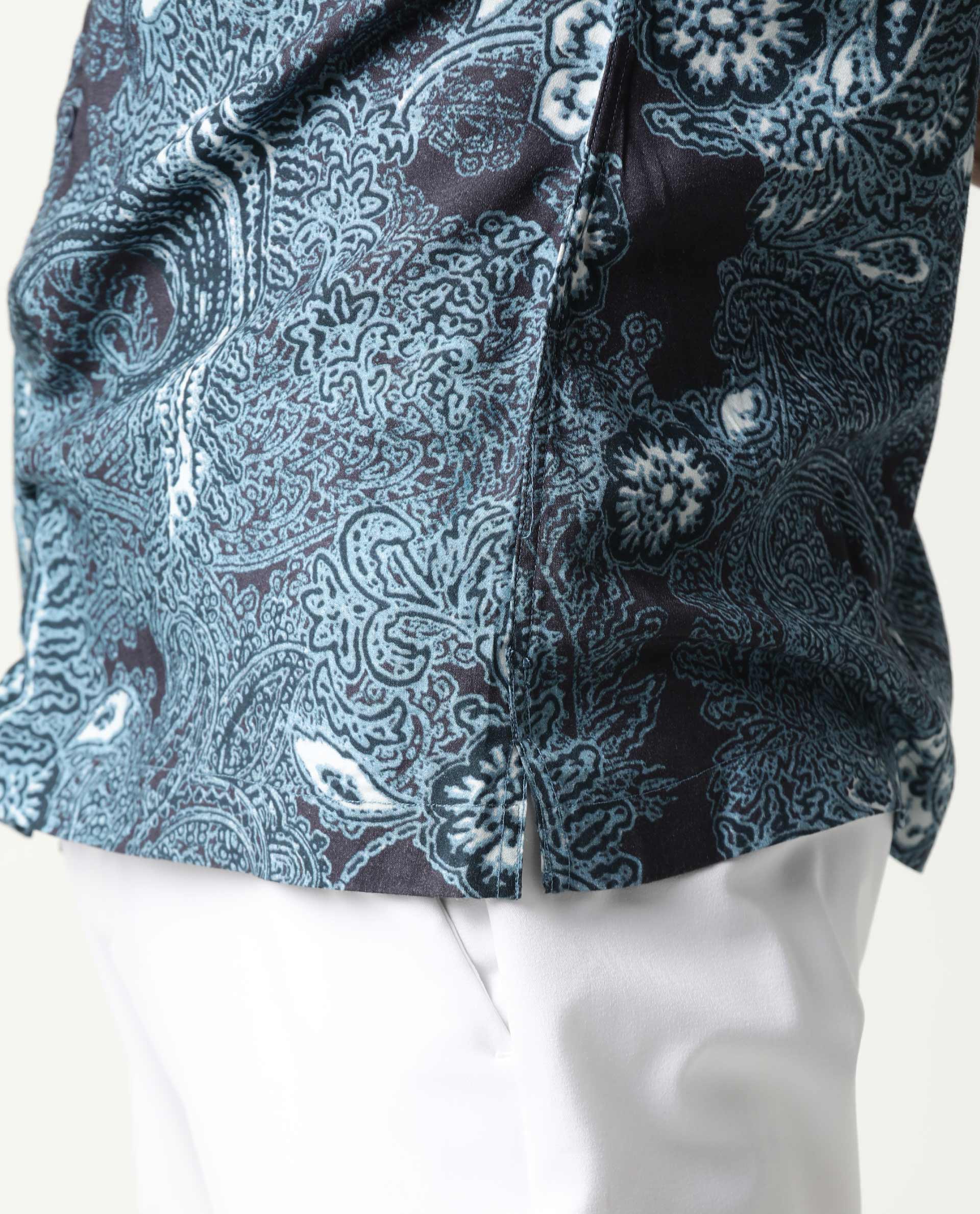 Rare Rabbit Men's Lawrn Ss Blue Cotton Printed Regular Fit Half Sleeve Collared Shirt - Image 4