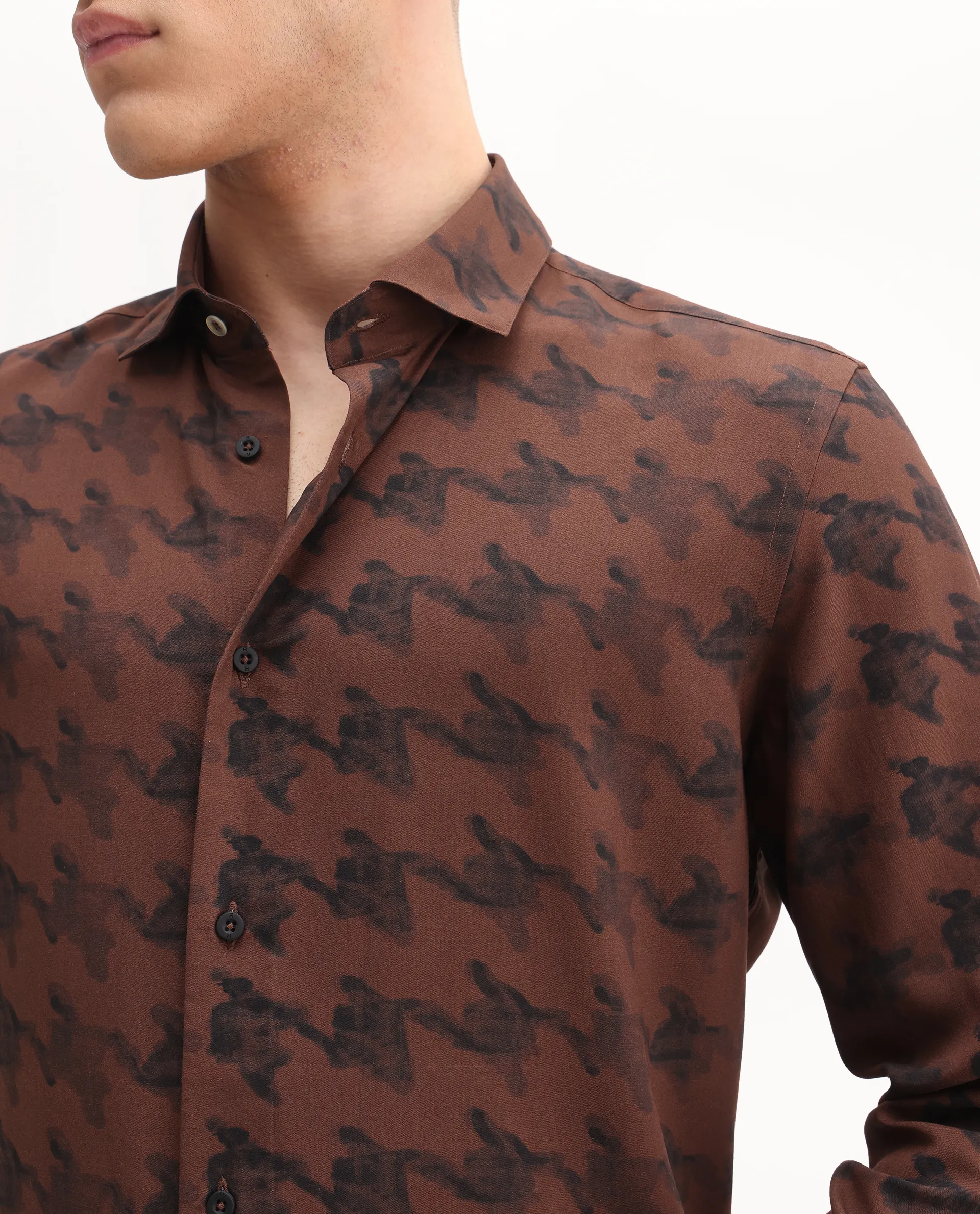 Rare Rabbit Men's Laxo Black Viscose Houndstooth Print Regular Fit Full Sleeve Collared Shirt - Image 3