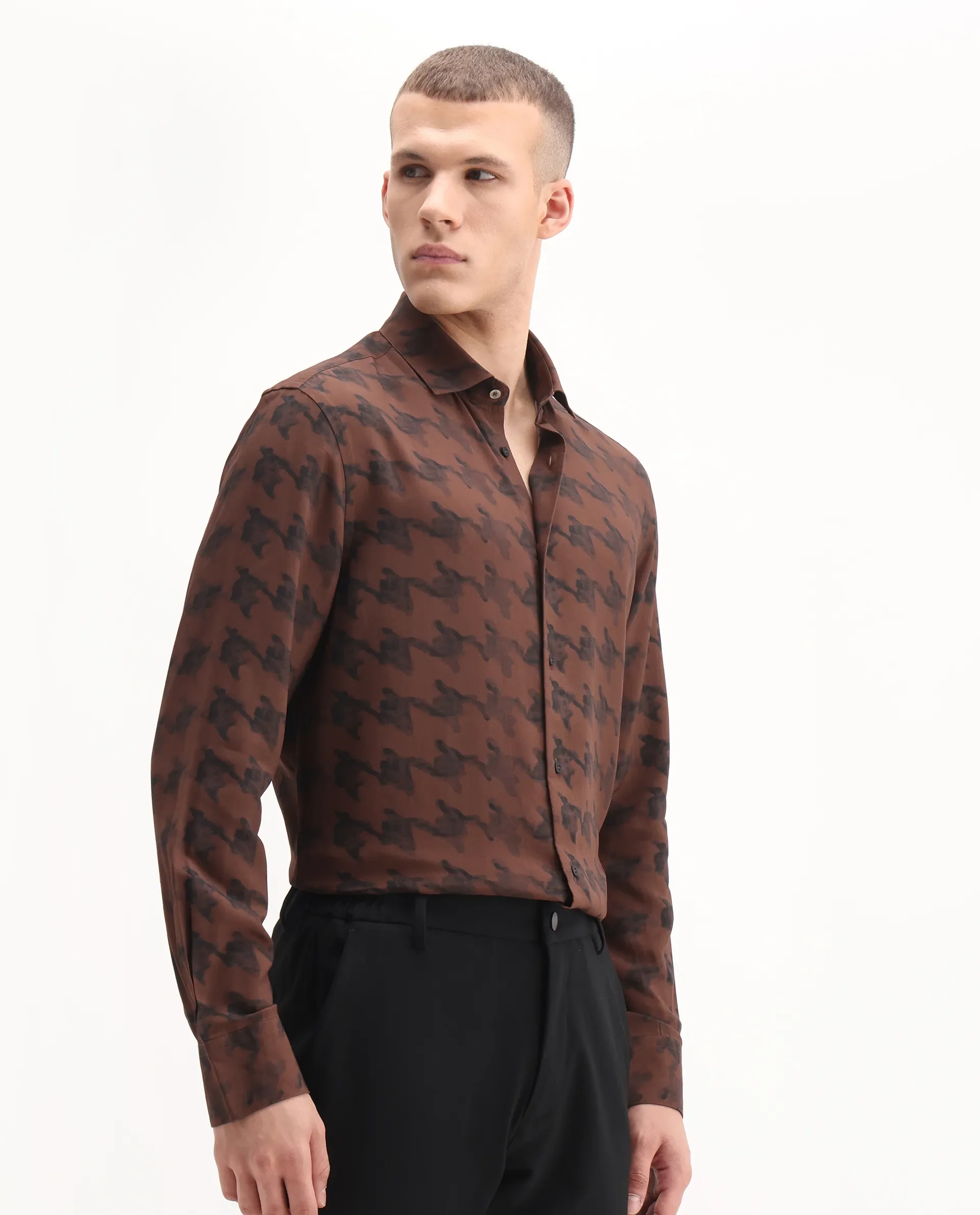Rare Rabbit Men's Laxo Black Viscose Houndstooth Print Regular Fit Full Sleeve Collared Shirt - Image 6