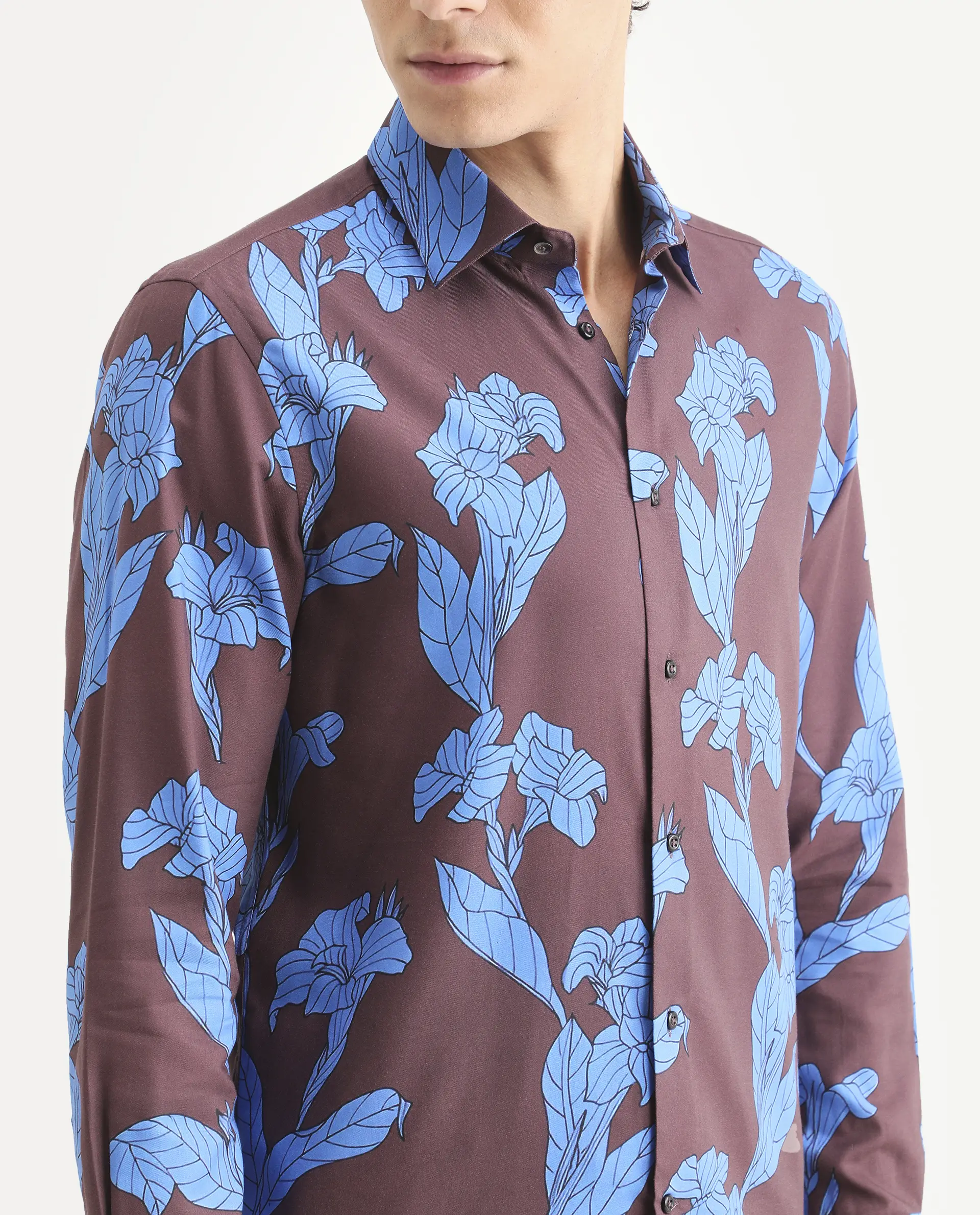 Rare Rabbit Men's Laxo Dusky Brown Cotton Blend Fabric Full Sleeve Spread Collar Regular Fit Floral Print Shirt - Image 3