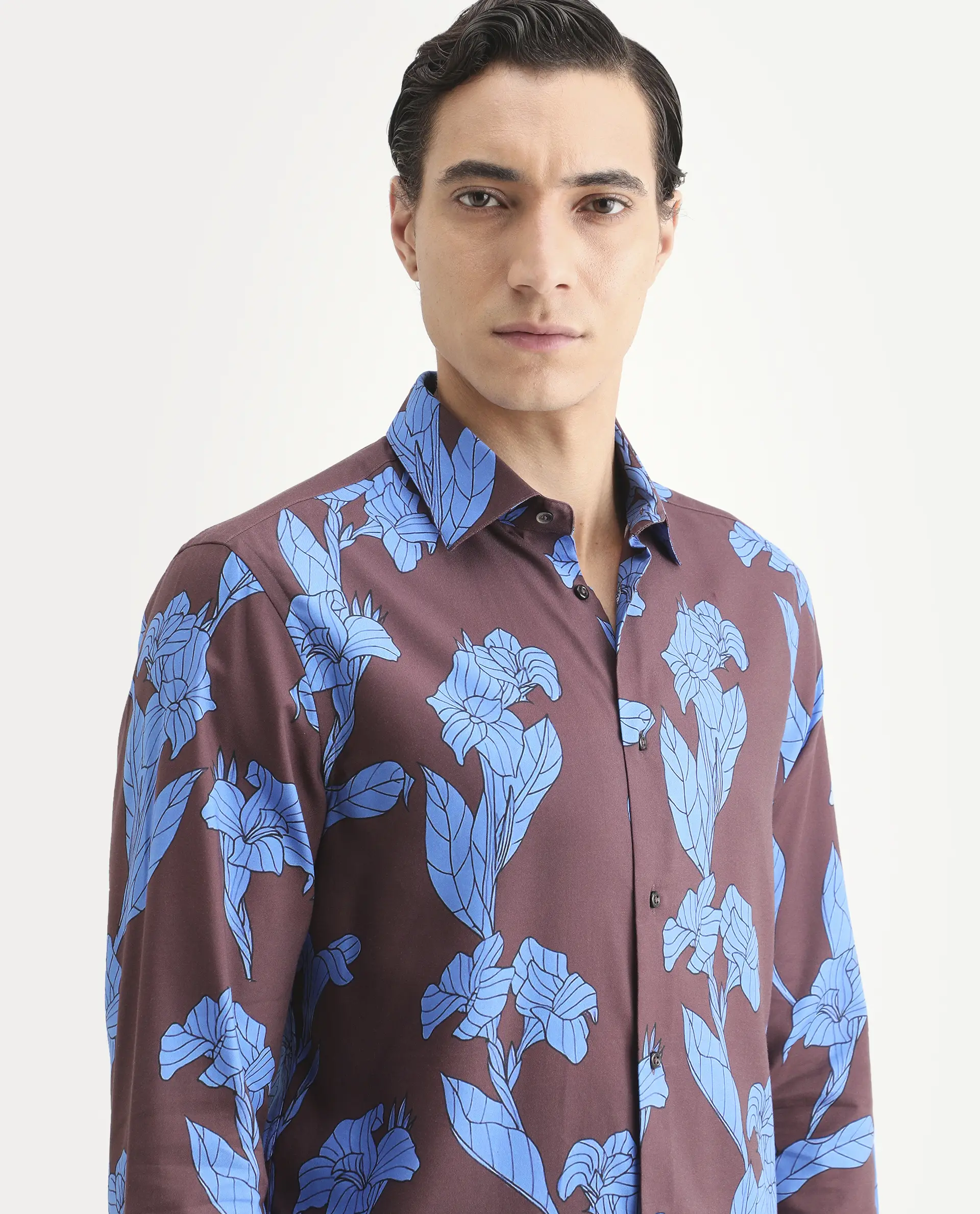 Rare Rabbit Men's Laxo Dusky Brown Cotton Blend Fabric Full Sleeve Spread Collar Regular Fit Floral Print Shirt - Image 7