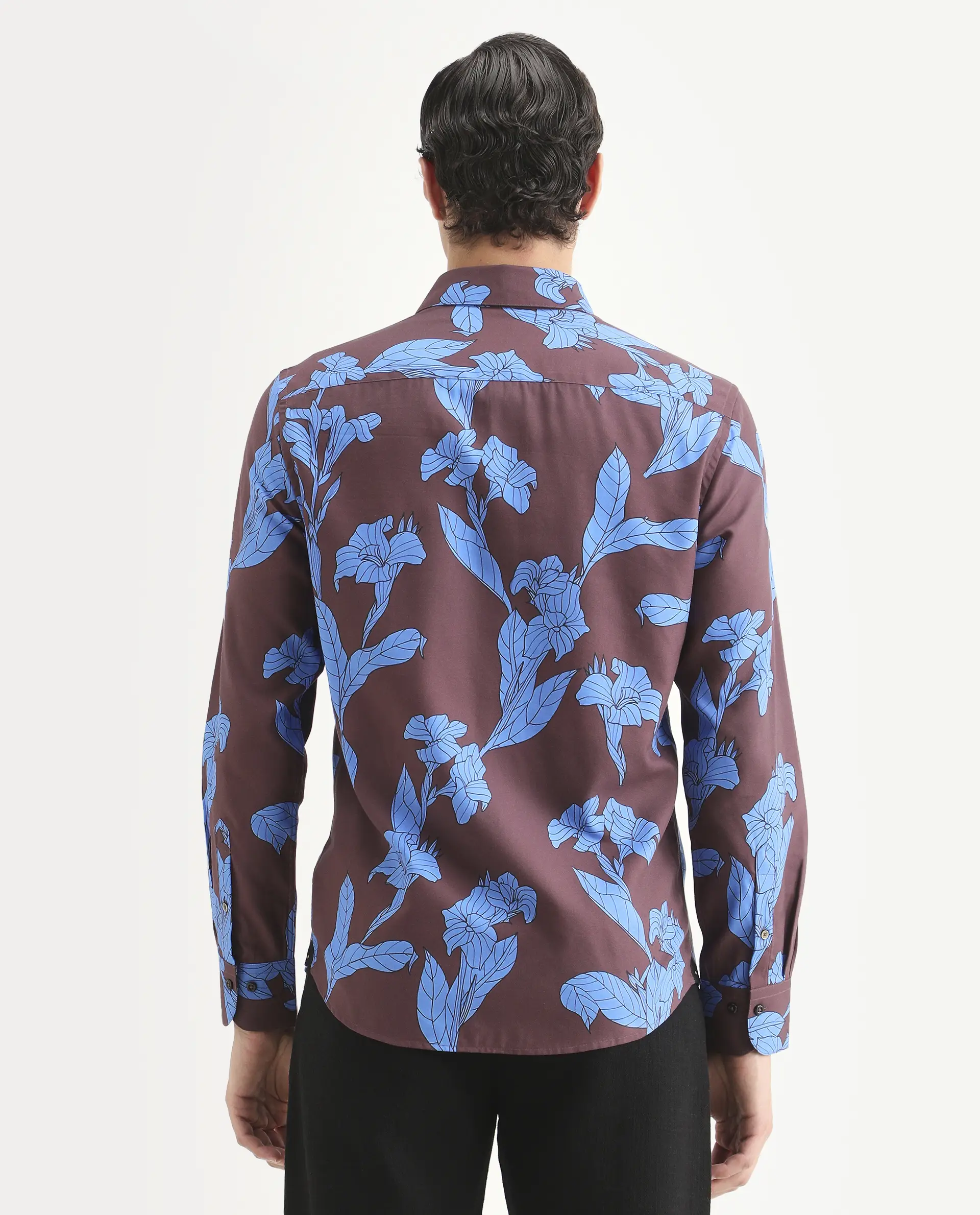 Rare Rabbit Men's Laxo Dusky Brown Cotton Blend Fabric Full Sleeve Spread Collar Regular Fit Floral Print Shirt - Image 8
