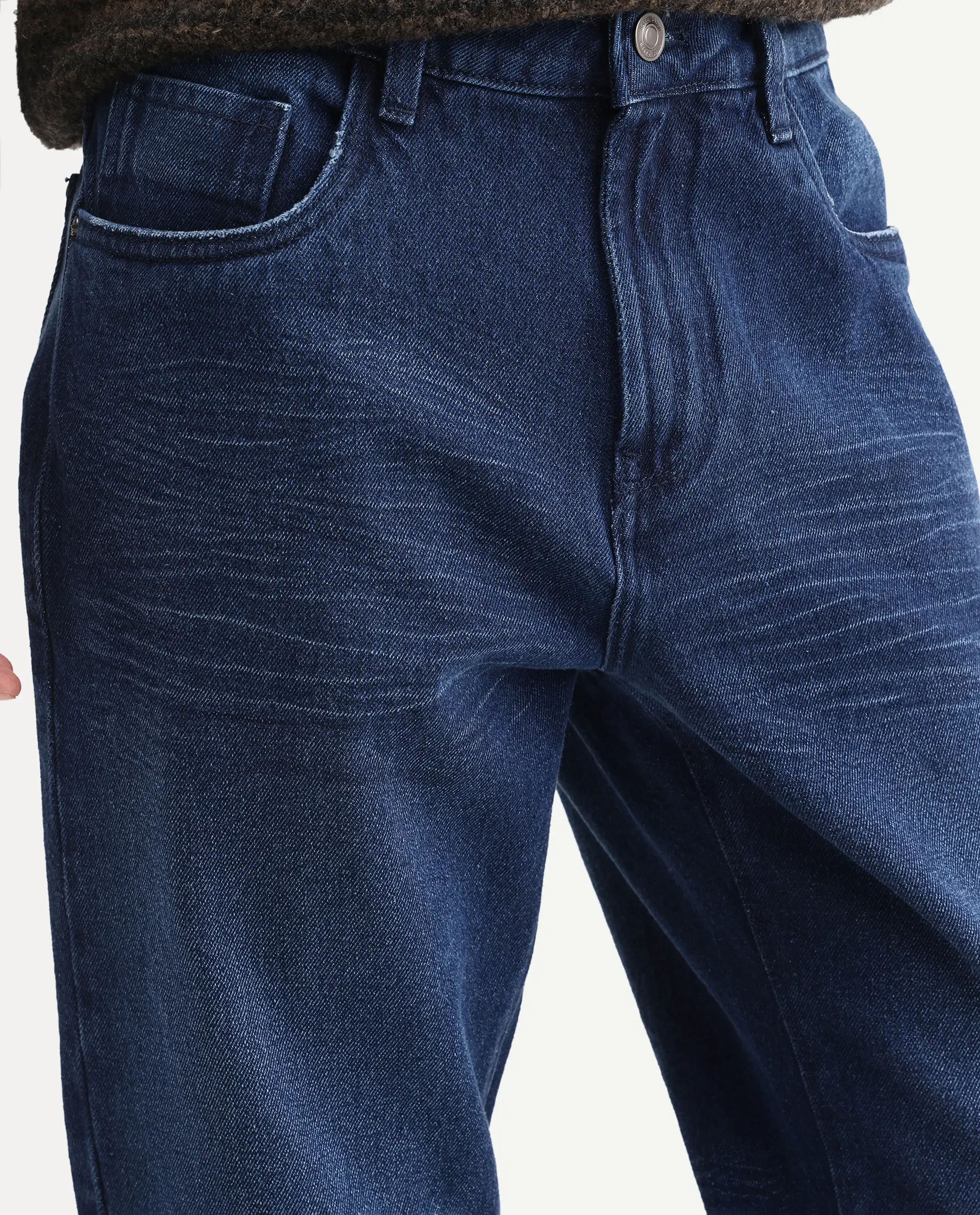 Rare Rabbit Men's Laxx Dark Blue Cotton Blend Fabric Shank And Zipper Kurt Carrot Plain Jeans - Image 3
