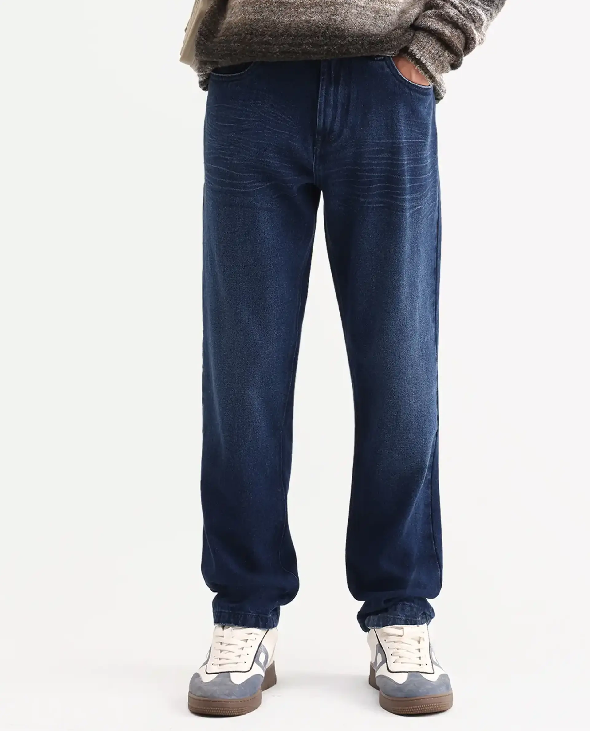 Rare Rabbit Men's Laxx Dark Blue Cotton Blend Fabric Shank And Zipper Kurt Carrot Plain Jeans - Image 8