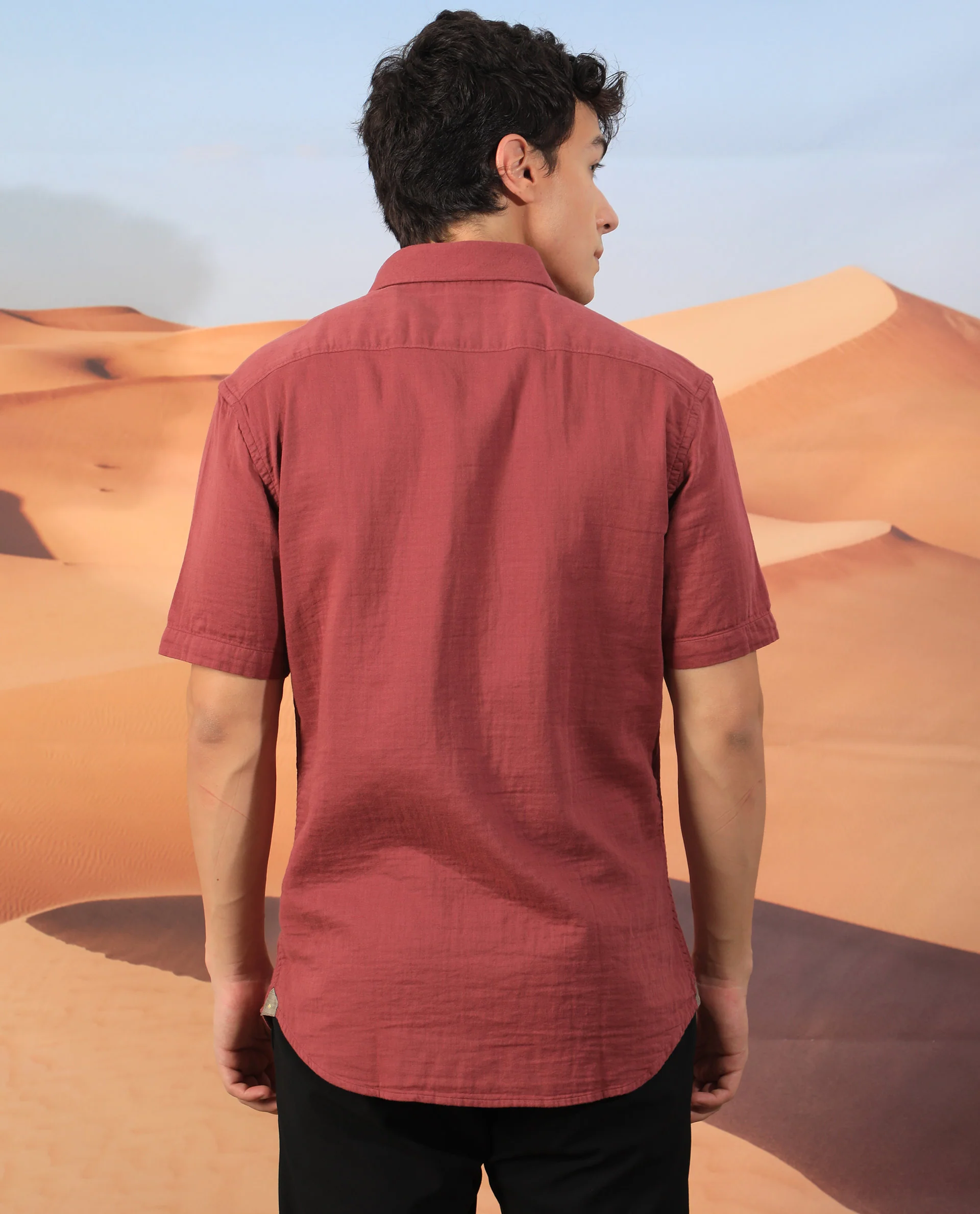 Rare Rabbit Men's Lay Red Regular Fit Half Sleeve Spread Collar Shirt - Image 10