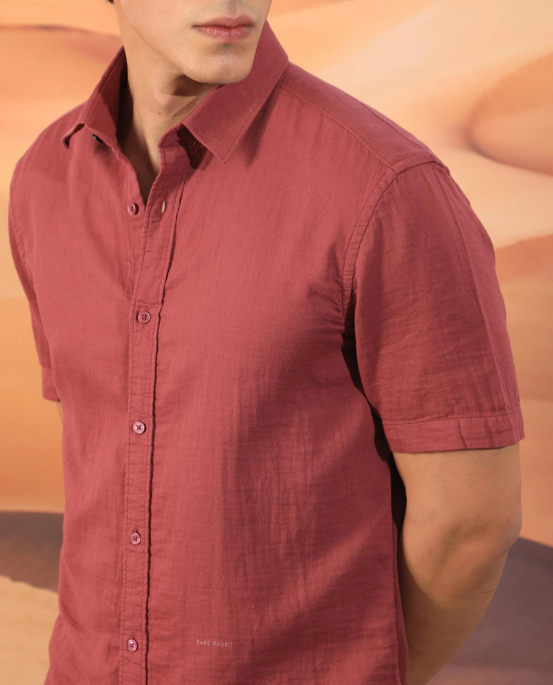 Rare Rabbit Men's Lay Red Regular Fit Half Sleeve Spread Collar Shirt - Image 3