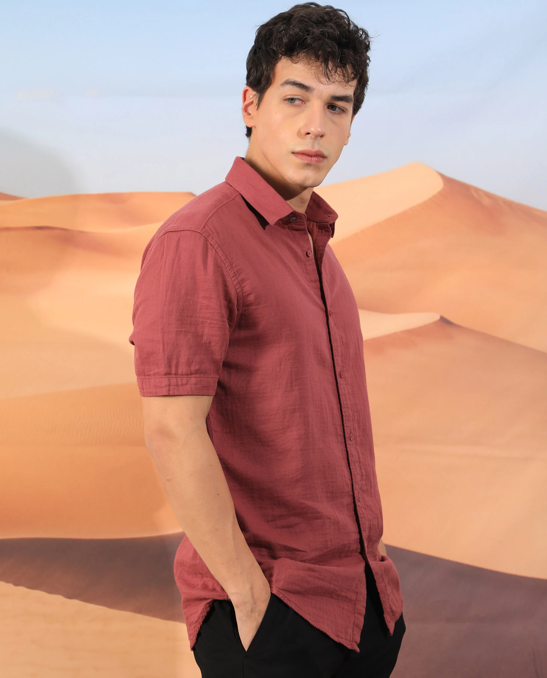 Rare Rabbit Men's Lay Red Regular Fit Half Sleeve Spread Collar Shirt - Image 7