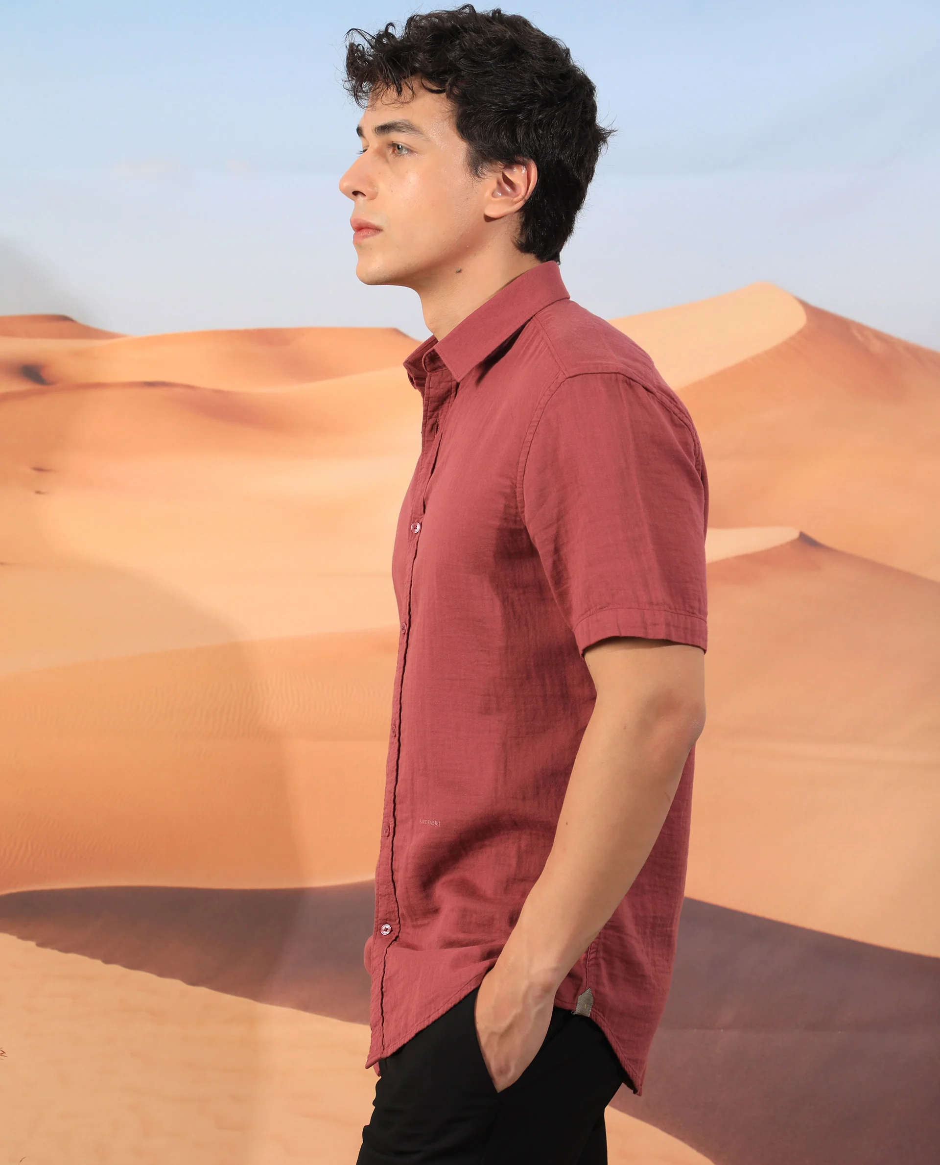 Rare Rabbit Men's Lay Red Regular Fit Half Sleeve Spread Collar Shirt - Image 8