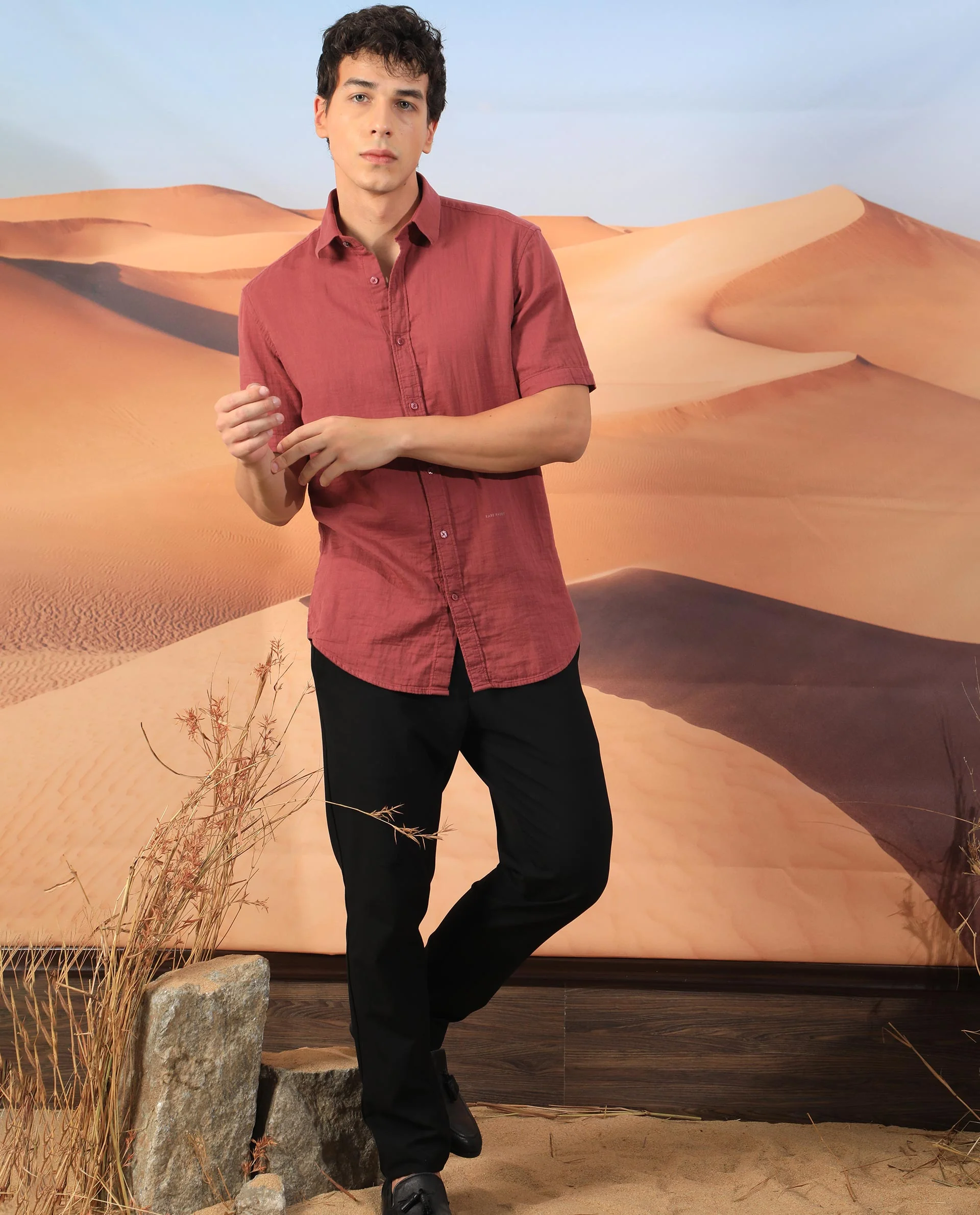Rare Rabbit Men's Lay Red Regular Fit Half Sleeve Spread Collar Shirt - Image 9