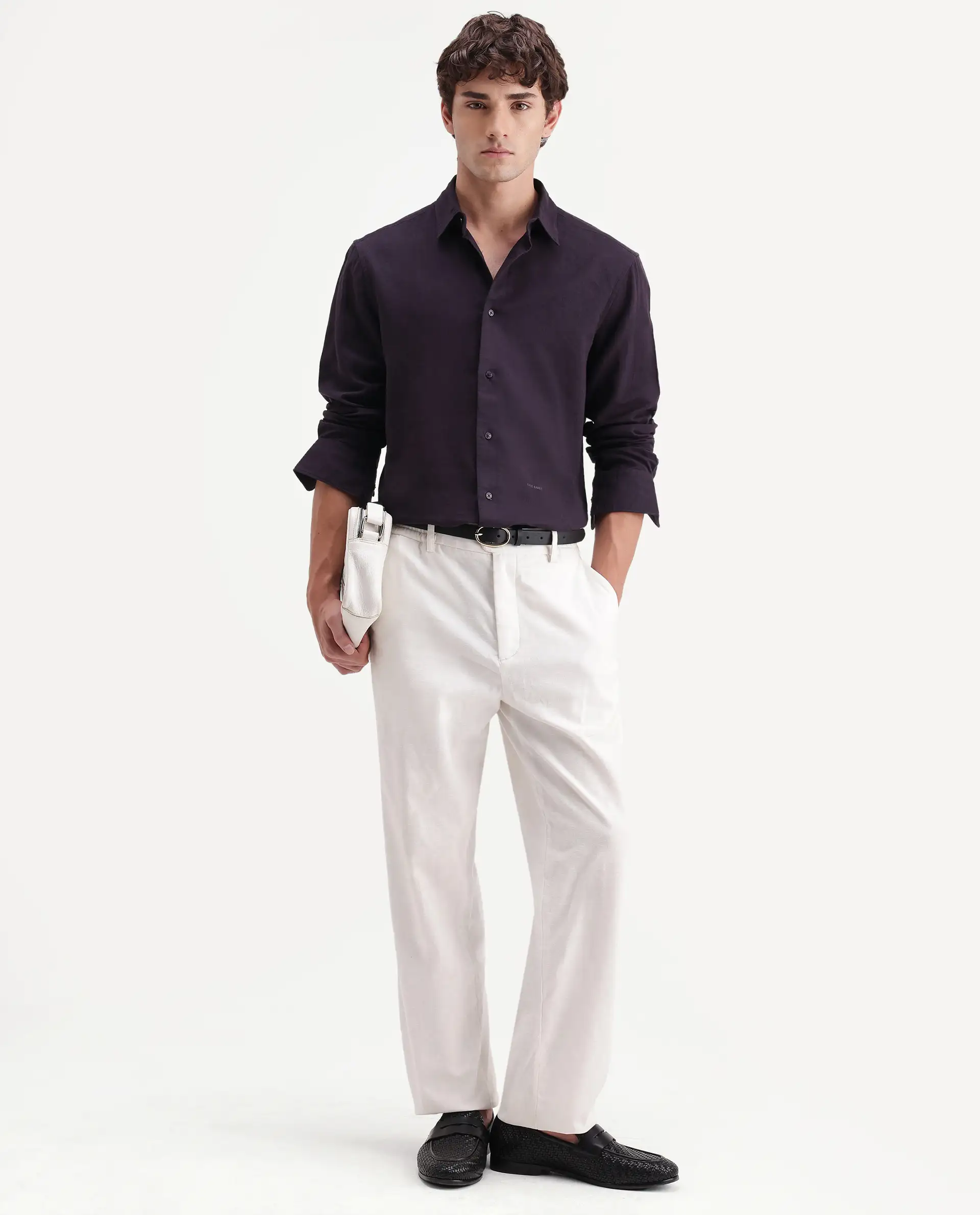Rare Rabbit Men's Layer-Ls-Aw26 Dark Purple Cotton Spread Collar Regular Plain Shirt - Image 2