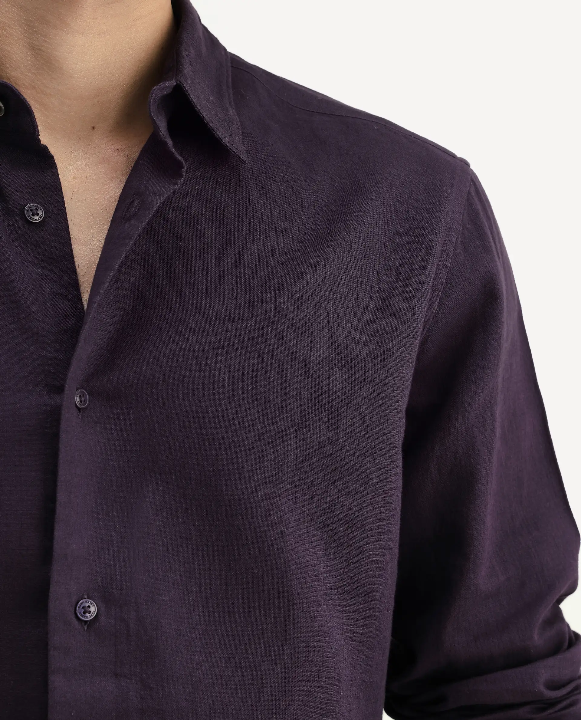 Rare Rabbit Men's Layer-Ls-Aw26 Dark Purple Cotton Spread Collar Regular Plain Shirt - Image 3