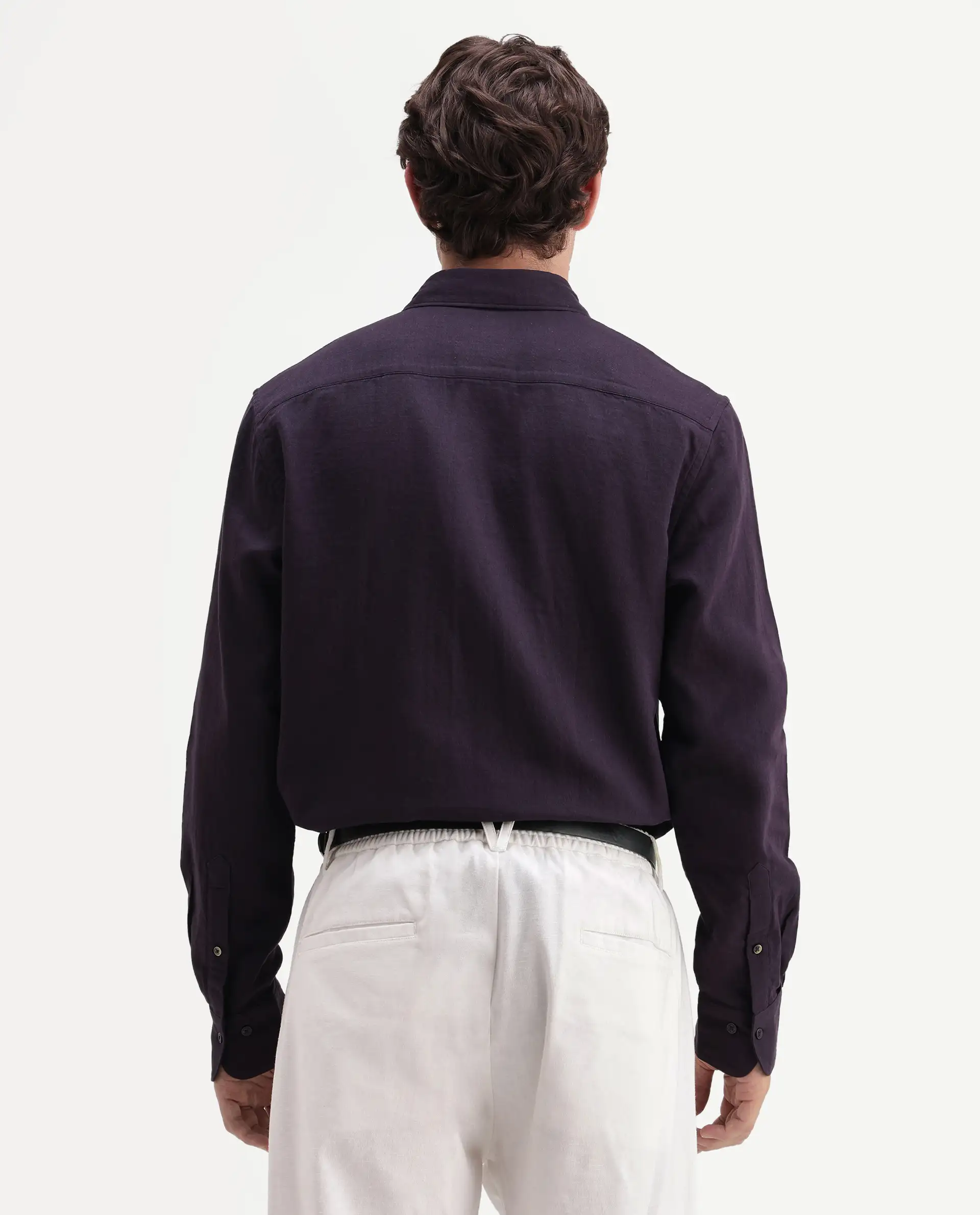Rare Rabbit Men's Layer-Ls-Aw26 Dark Purple Cotton Spread Collar Regular Plain Shirt - Image 7