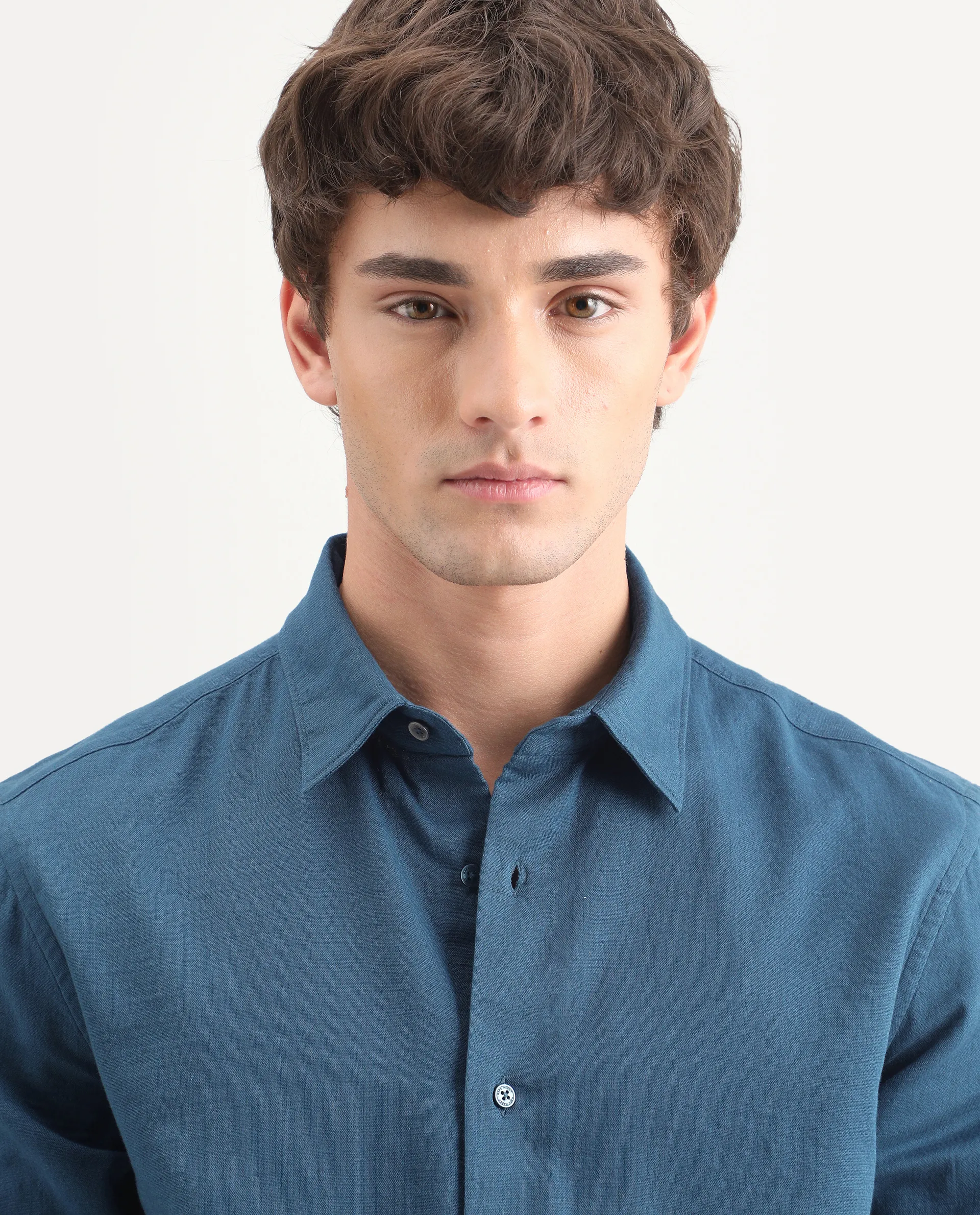 Rare Rabbit Men's Layer-Ls-Aw26 Dark Teal Cotton Spread Collar Regular Plain Shirt - Image 7