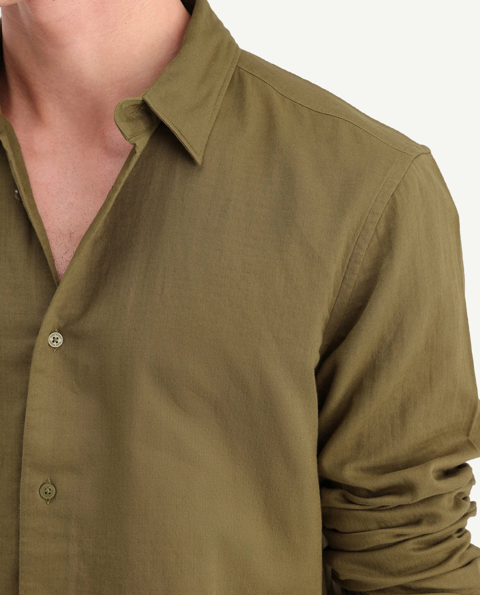 Rare Rabbit Men's Layer-Ls-Aw26 Dusky Green Cotton Spread Collar Regular Plain Shirt - Image 3