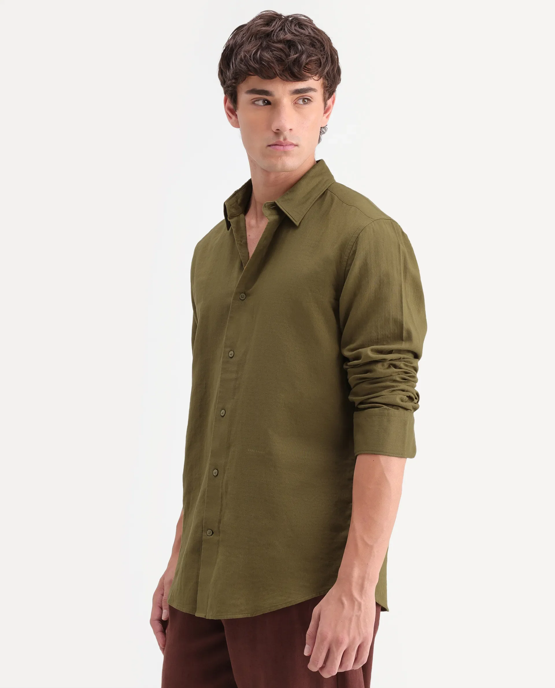 Rare Rabbit Men's Layer-Ls-Aw26 Dusky Green Cotton Spread Collar Regular Plain Shirt - Image 5