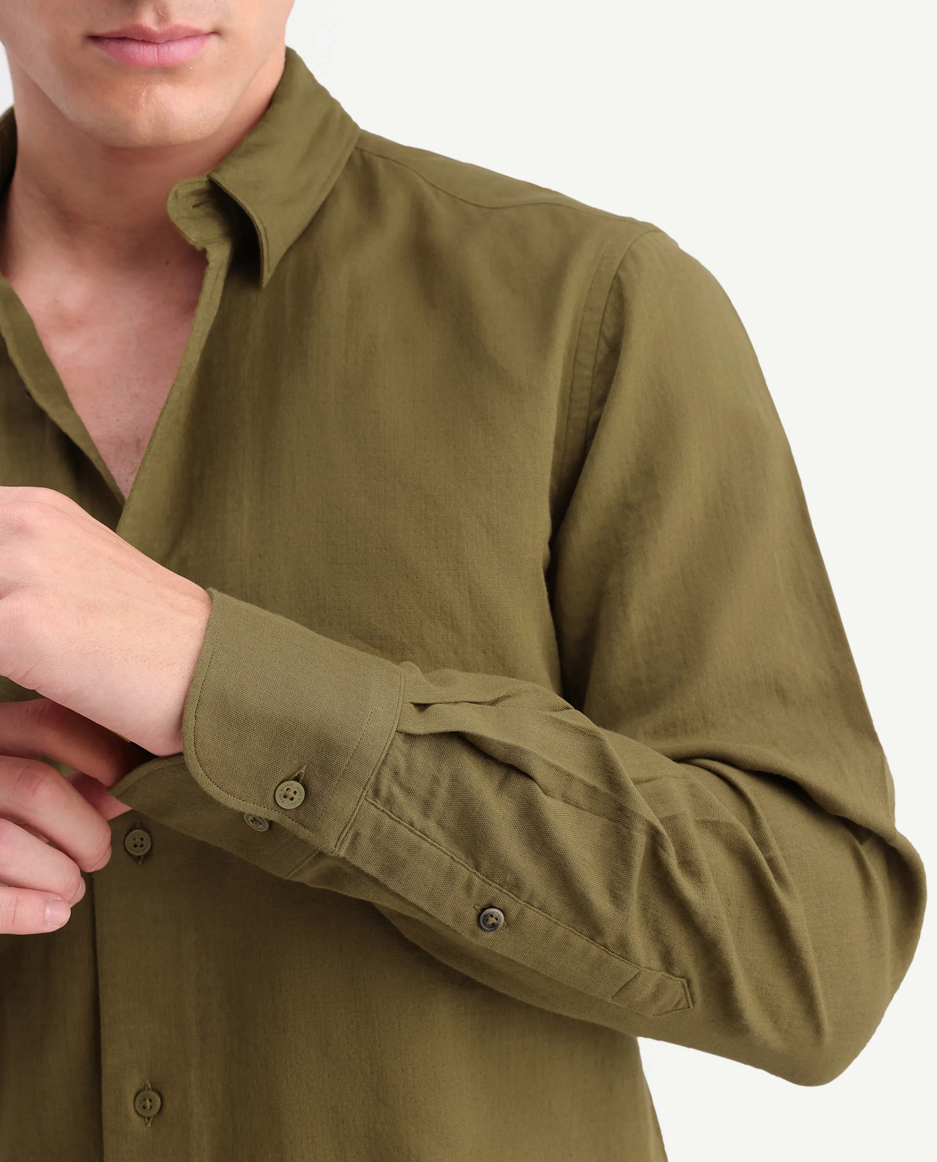 Rare Rabbit Men's Layer-Ls-Aw26 Dusky Green Cotton Spread Collar Regular Plain Shirt - Image 7