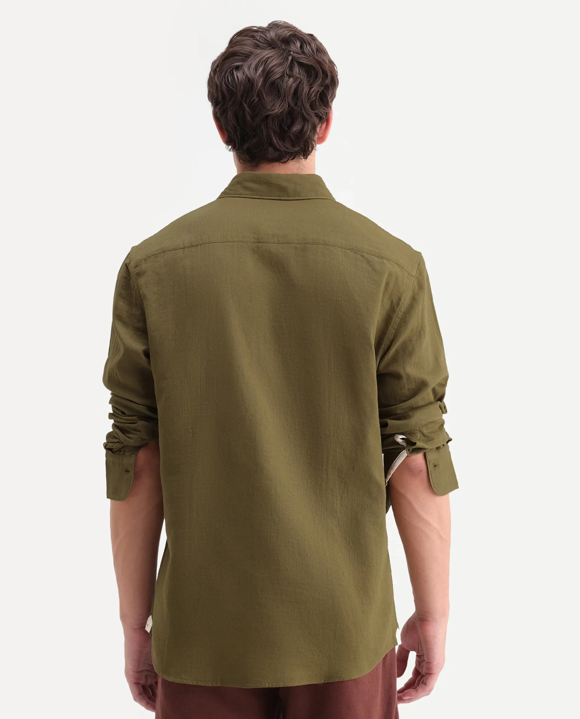 Rare Rabbit Men's Layer-Ls-Aw26 Dusky Green Cotton Spread Collar Regular Plain Shirt - Image 8