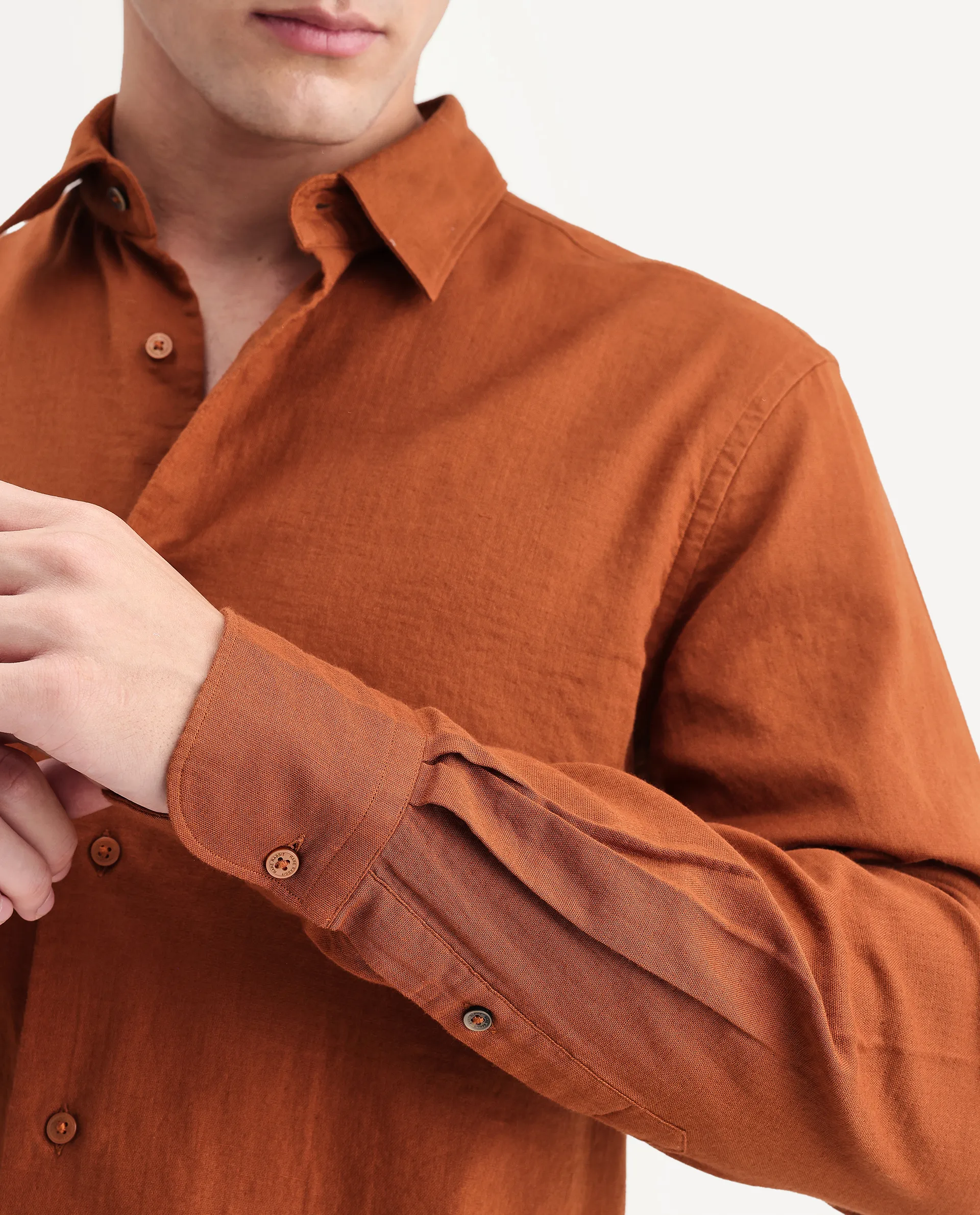 Rare Rabbit Men's Layer-Ls-Aw26 Dusky Rust Cotton Spread Collar Regular Plain Shirt - Image 3
