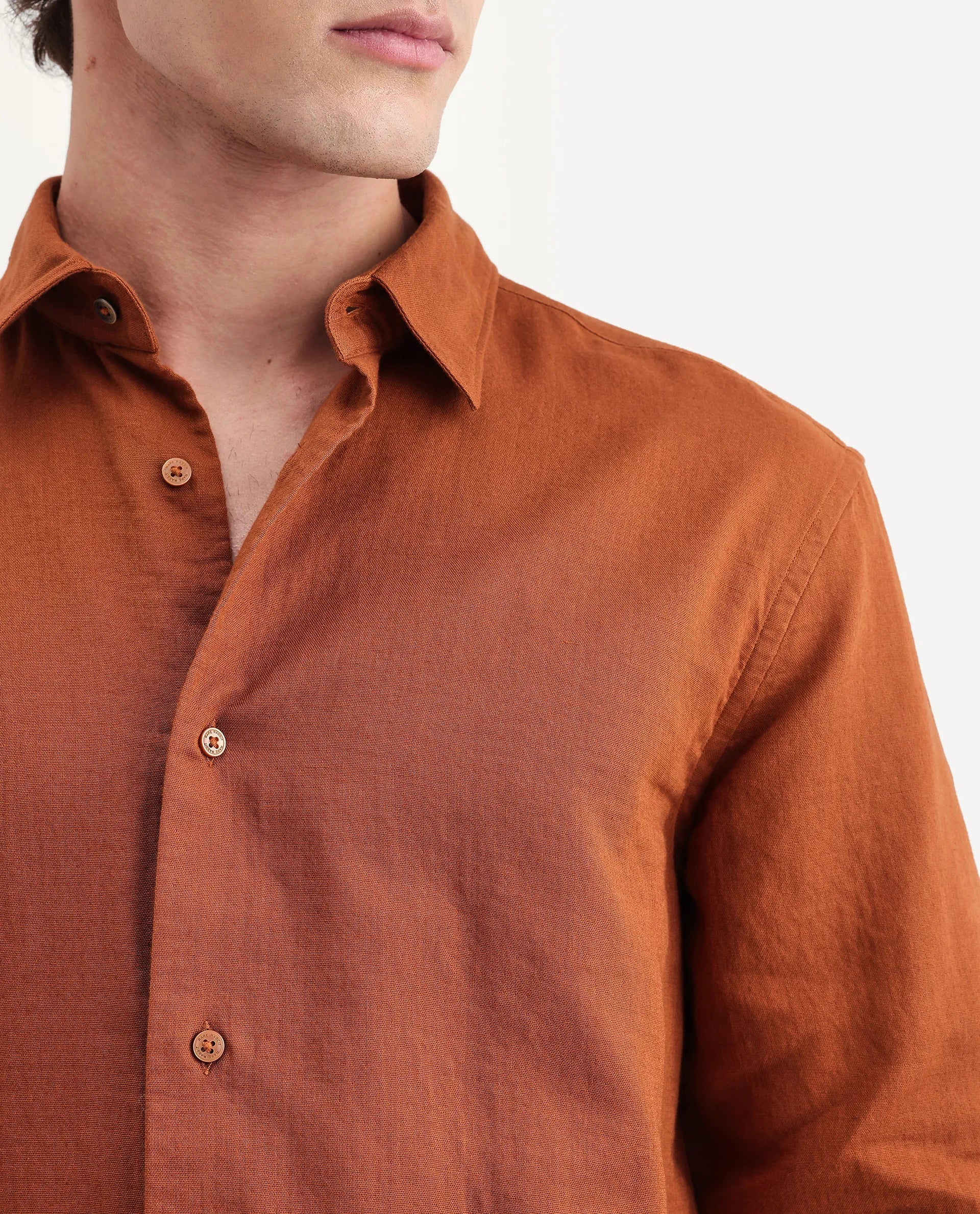 Rare Rabbit Men's Layer-Ls-Aw26 Dusky Rust Cotton Spread Collar Regular Plain Shirt - Image 5
