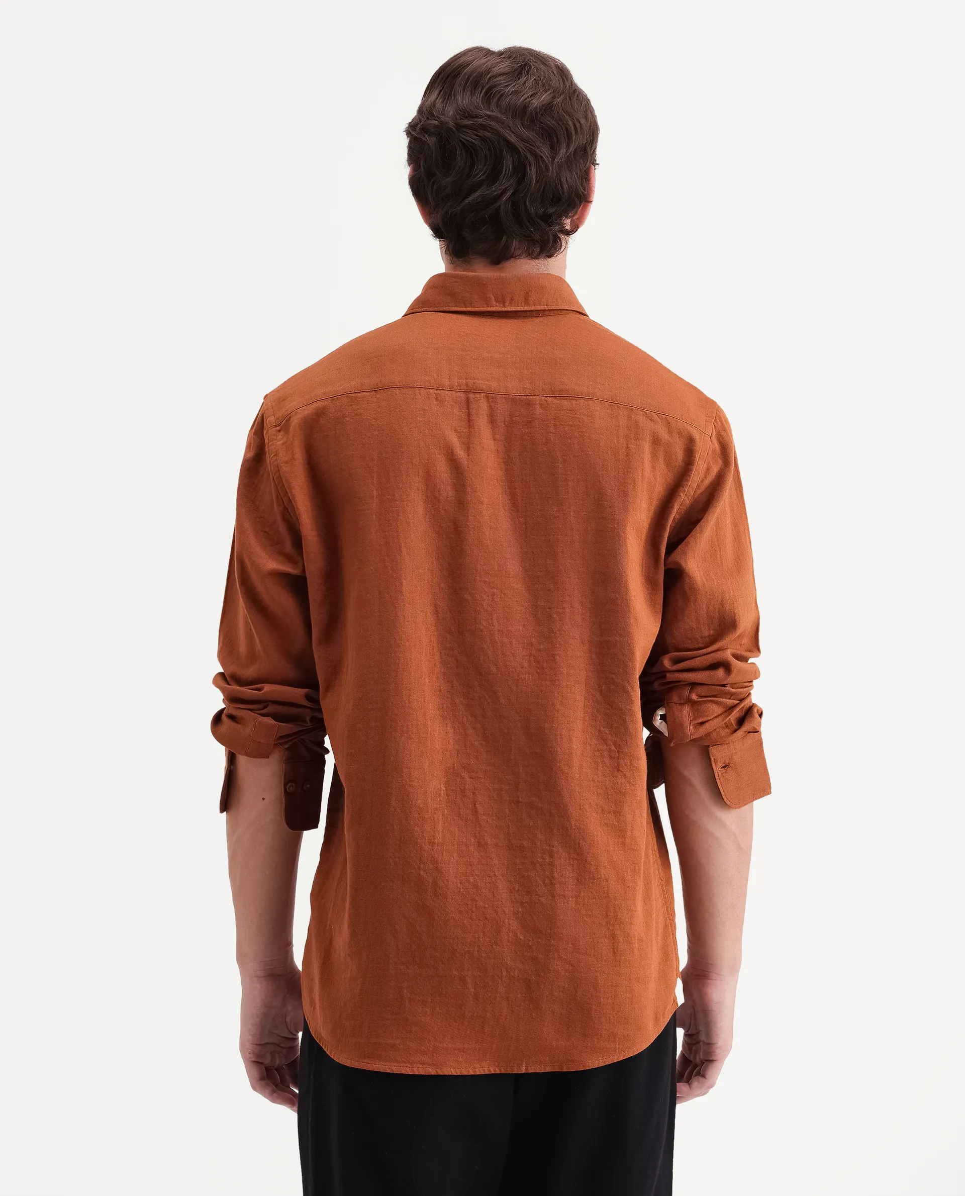 Rare Rabbit Men's Layer-Ls-Aw26 Dusky Rust Cotton Spread Collar Regular Plain Shirt - Image 8