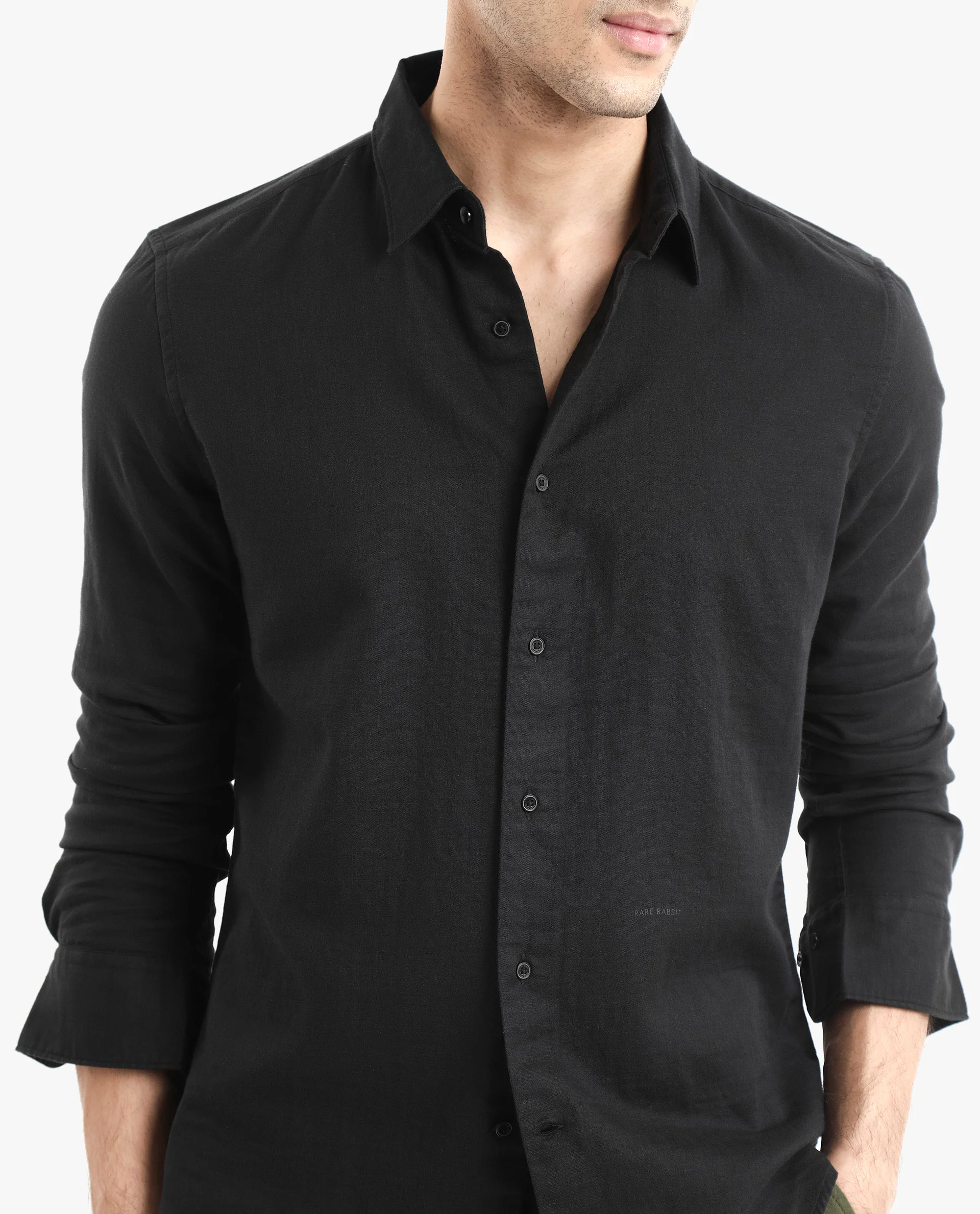 Rare Rabbit Men's Layerr-2 Black Cotton Plain Regular Fit Full Sleeve Collared Shirt - Image 3
