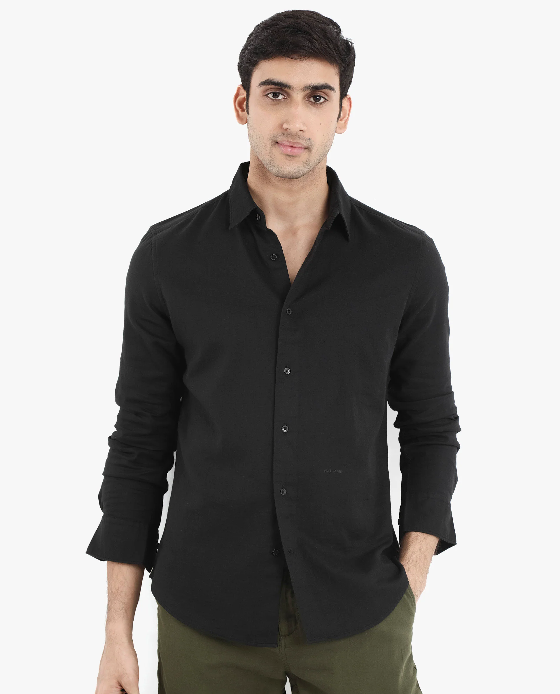Rare Rabbit Men's Layerr-2 Black Cotton Plain Regular Fit Full Sleeve Collared Shirt - Image 4