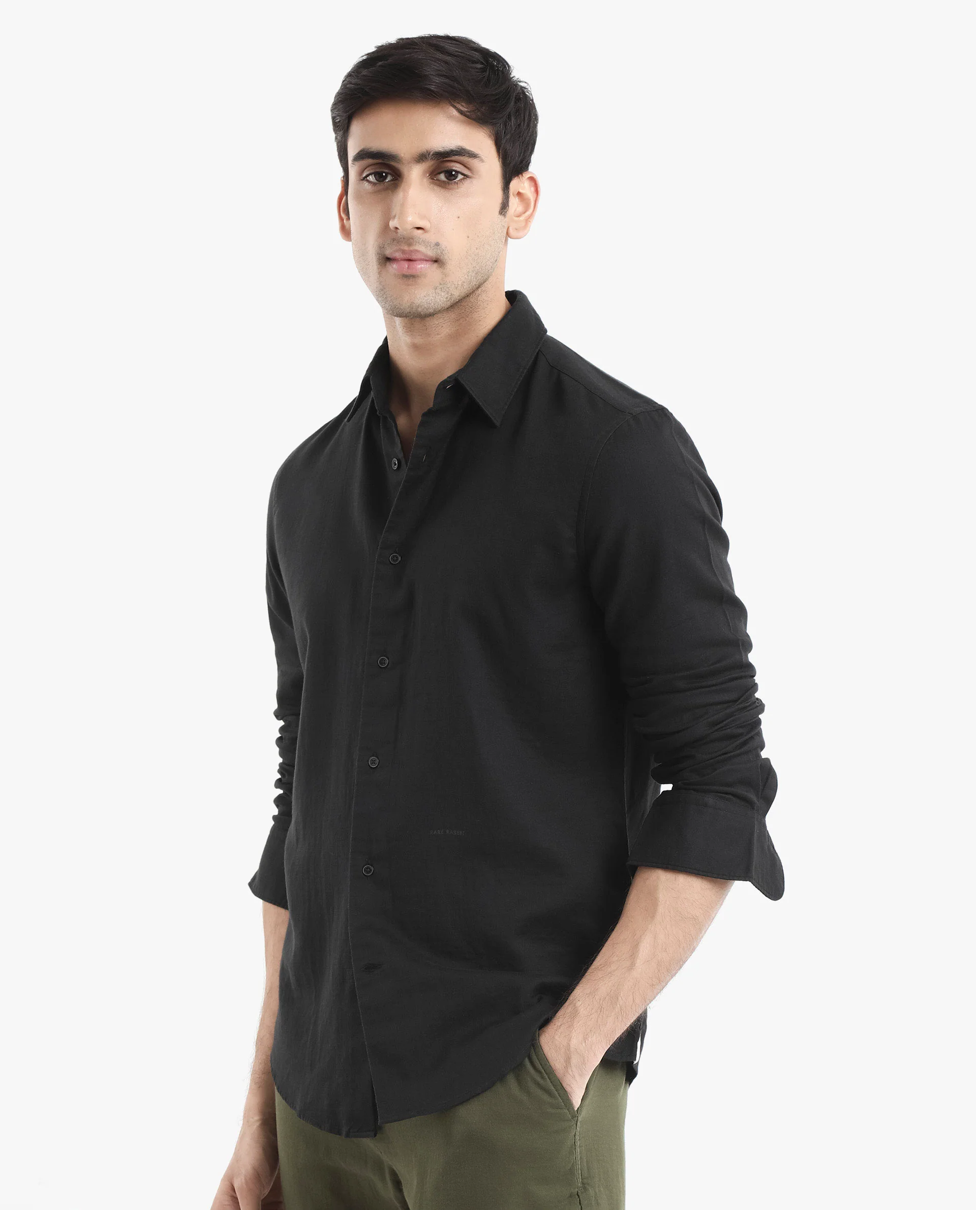 Rare Rabbit Men's Layerr-2 Black Cotton Plain Regular Fit Full Sleeve Collared Shirt - Image 8