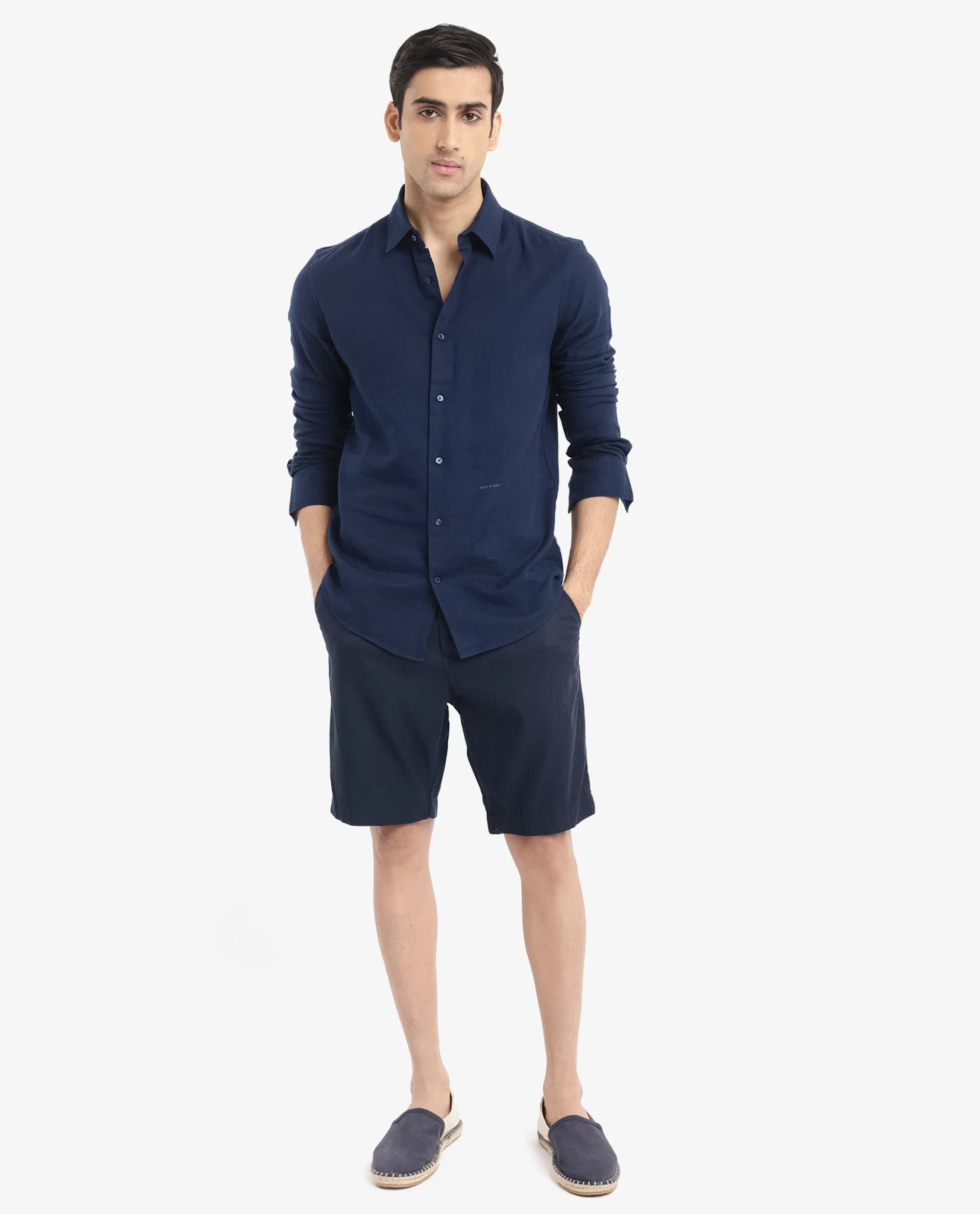 Rare Rabbit Men's Layerr-2 Navy Cotton Plain Regular Fit Full Sleeve Collared Shirt - Image 2