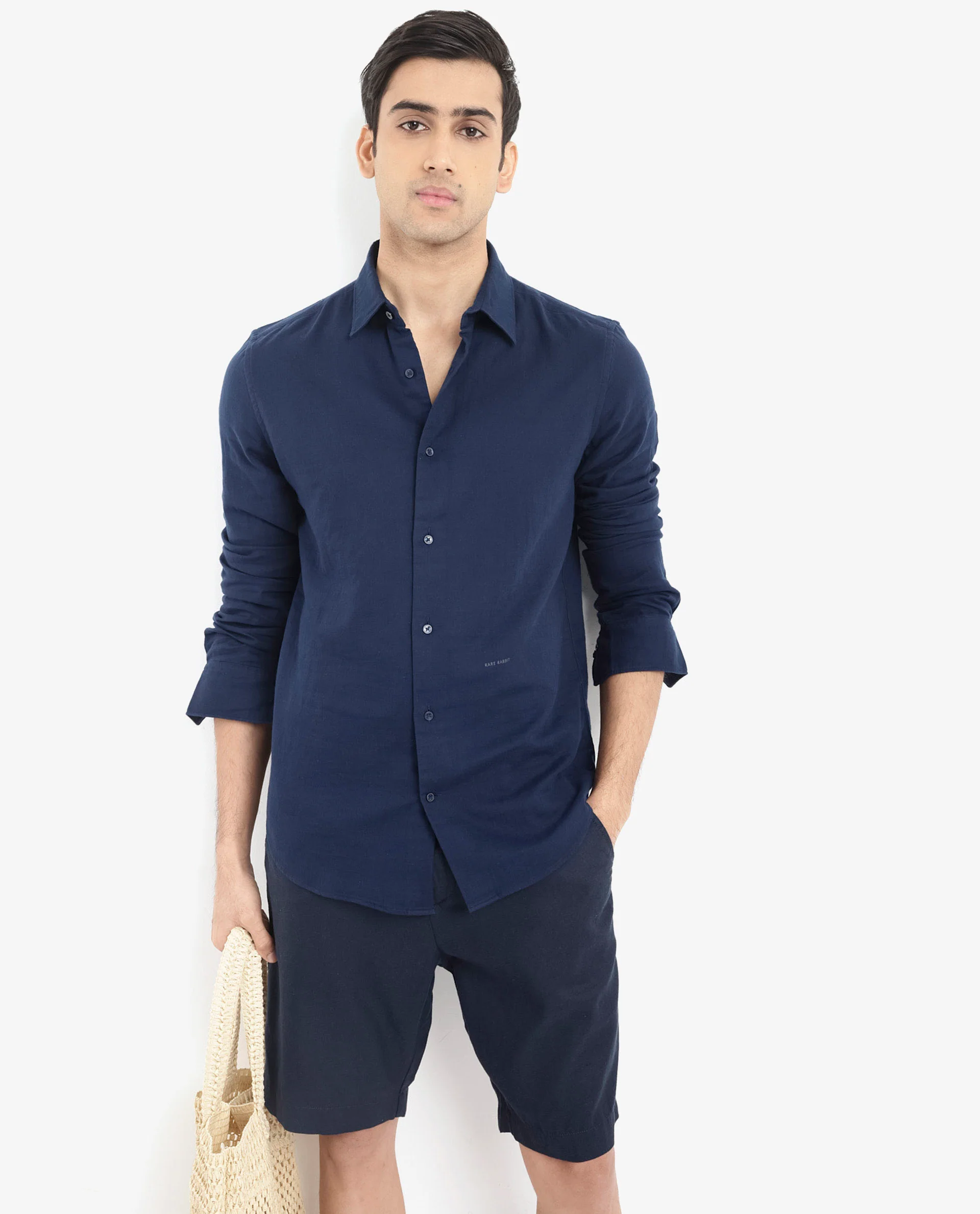Rare Rabbit Men's Layerr-2 Navy Cotton Plain Regular Fit Full Sleeve Collared Shirt - Image 4