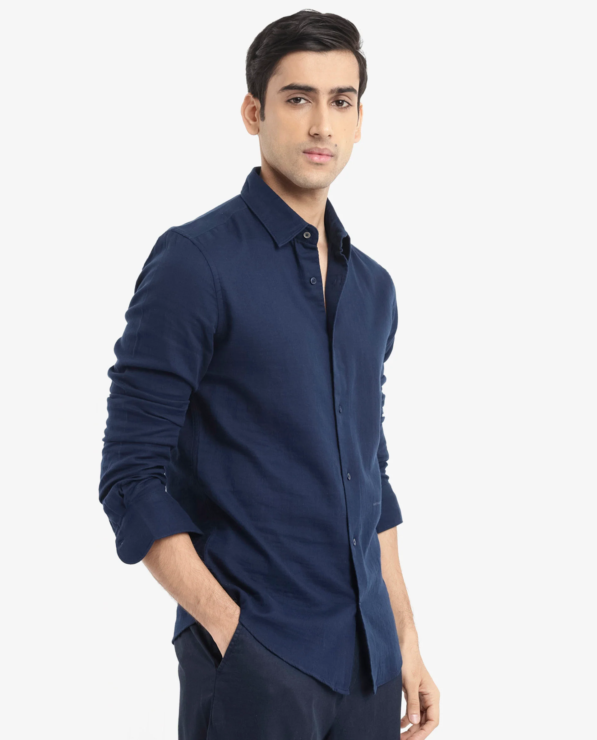Rare Rabbit Men's Layerr-2 Navy Cotton Plain Regular Fit Full Sleeve Collared Shirt - Image 6