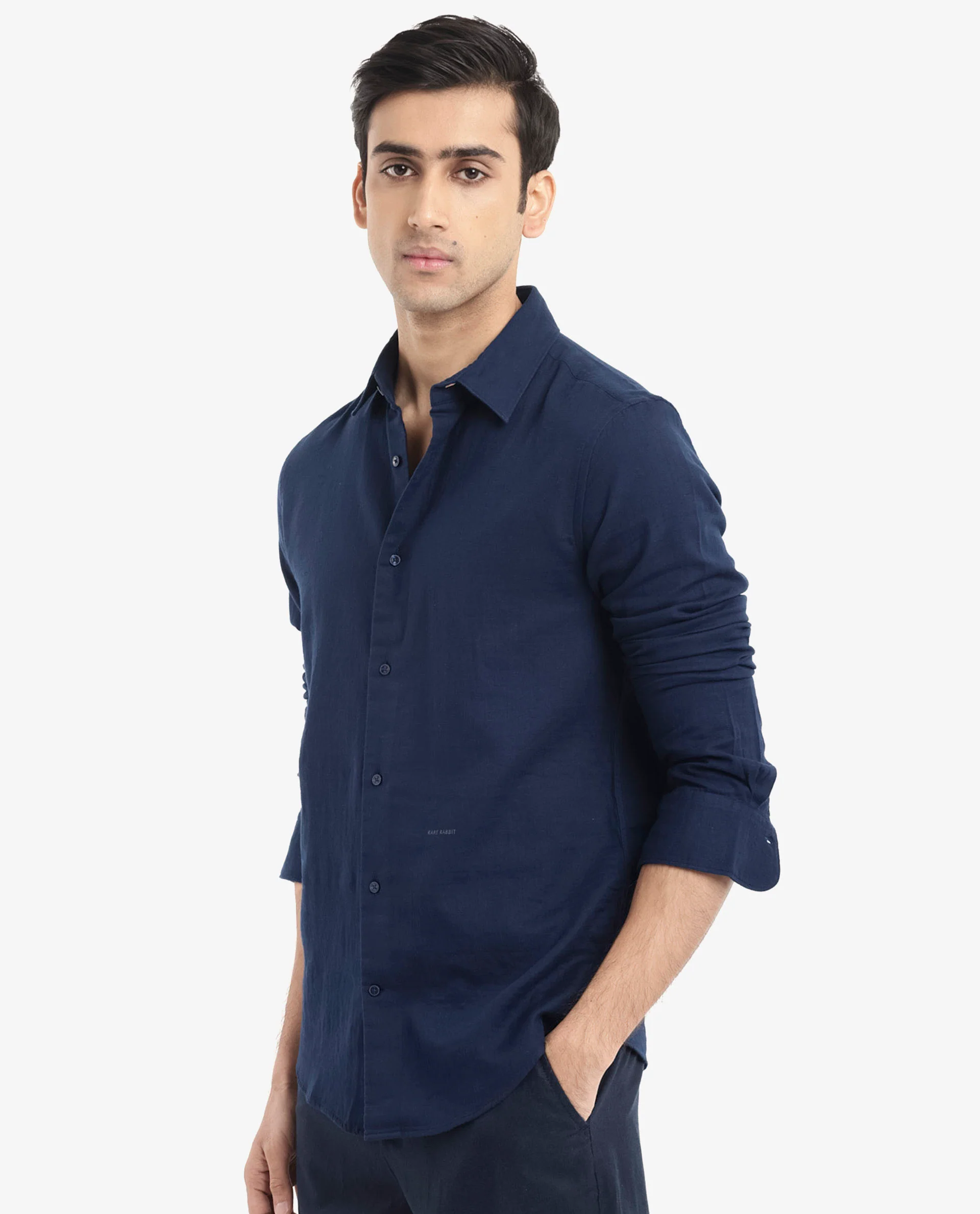 Rare Rabbit Men's Layerr-2 Navy Cotton Plain Regular Fit Full Sleeve Collared Shirt - Image 8