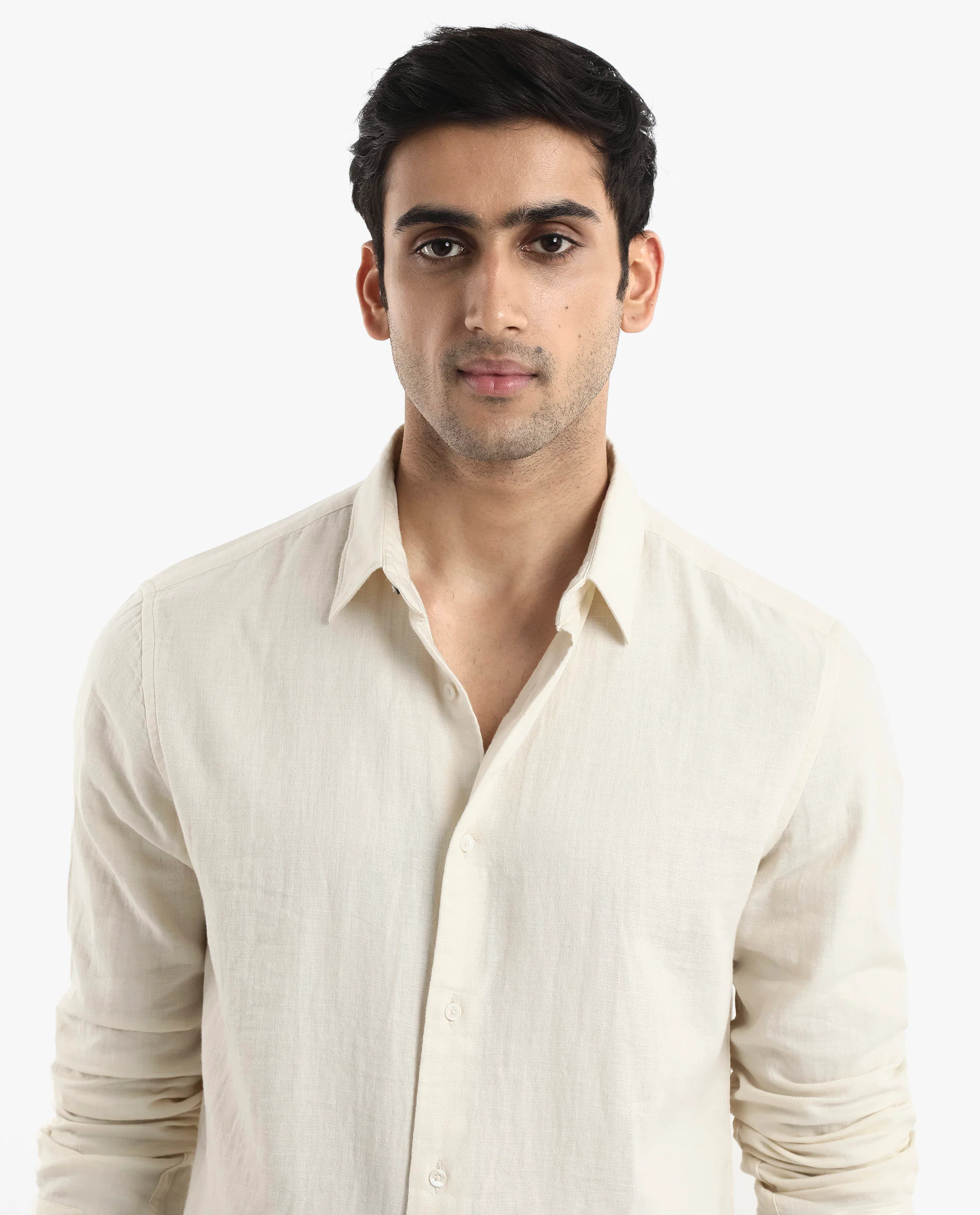 Rare Rabbit Men's Layerr-2 Off White Cotton Plain Regular Fit Full Sleeve Collared Shirt - Image 4