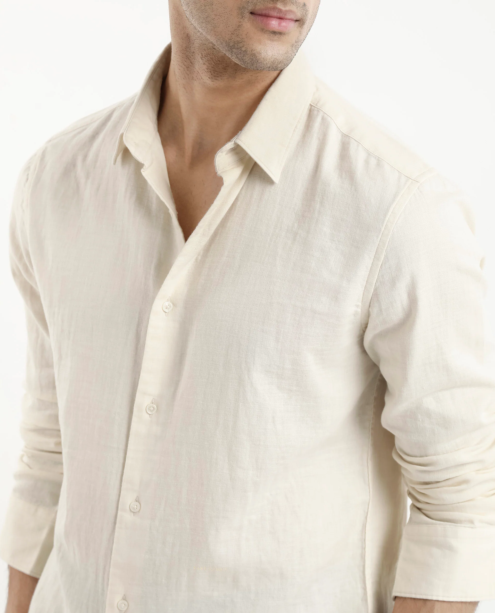 Rare Rabbit Men's Layerr-2 Off White Cotton Plain Regular Fit Full Sleeve Collared Shirt - Image 5