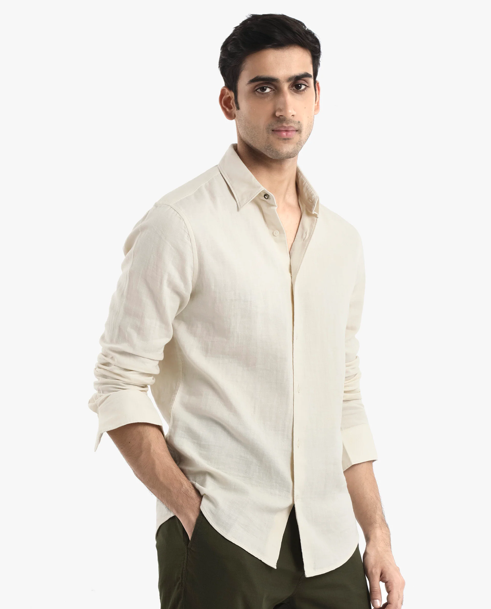 Rare Rabbit Men's Layerr-2 Off White Cotton Plain Regular Fit Full Sleeve Collared Shirt - Image 7