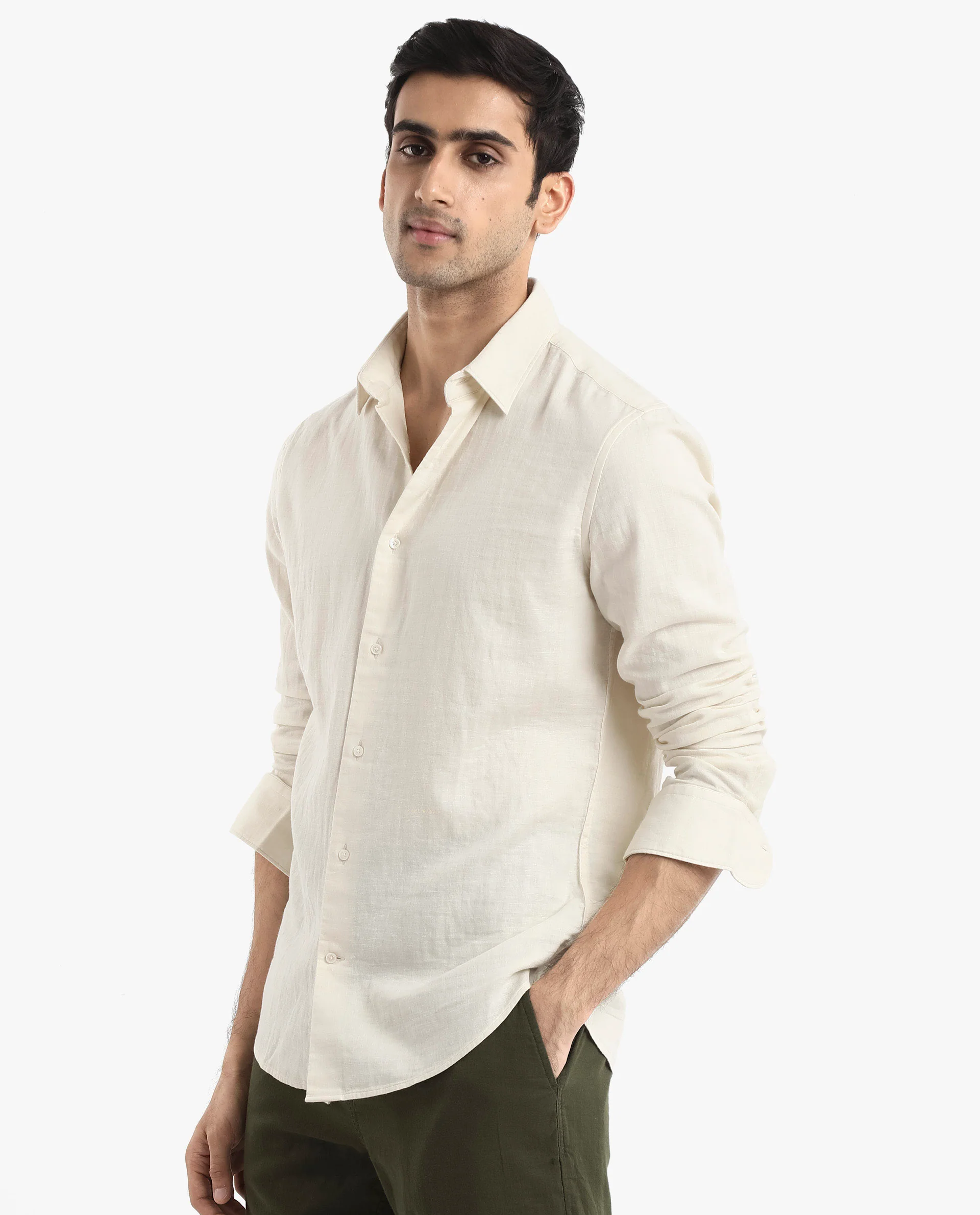 Rare Rabbit Men's Layerr-2 Off White Cotton Plain Regular Fit Full Sleeve Collared Shirt - Image 8