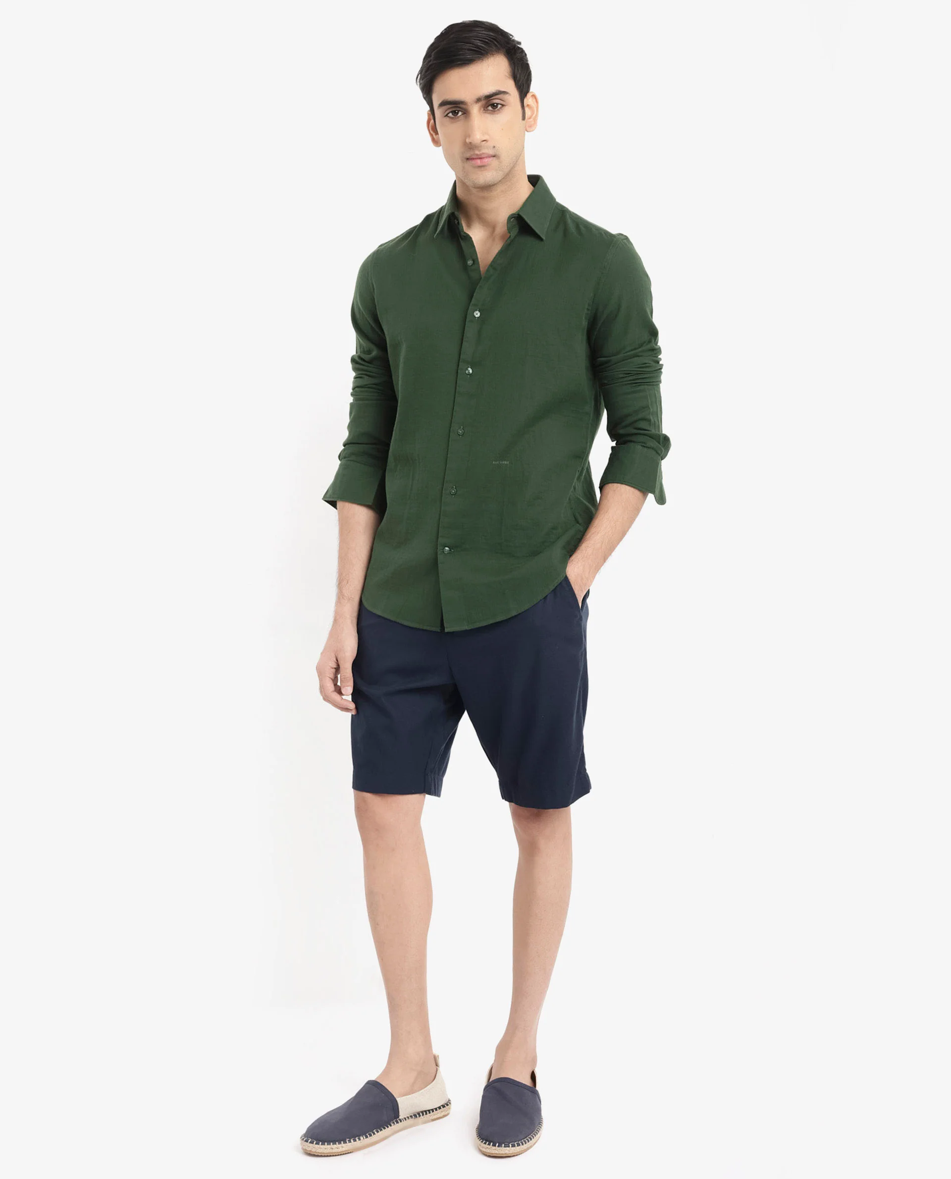 Rare Rabbit Men's Layerr-2 Olive Cotton Plain Regular Fit Full Sleeve Collared Shirt - Image 2