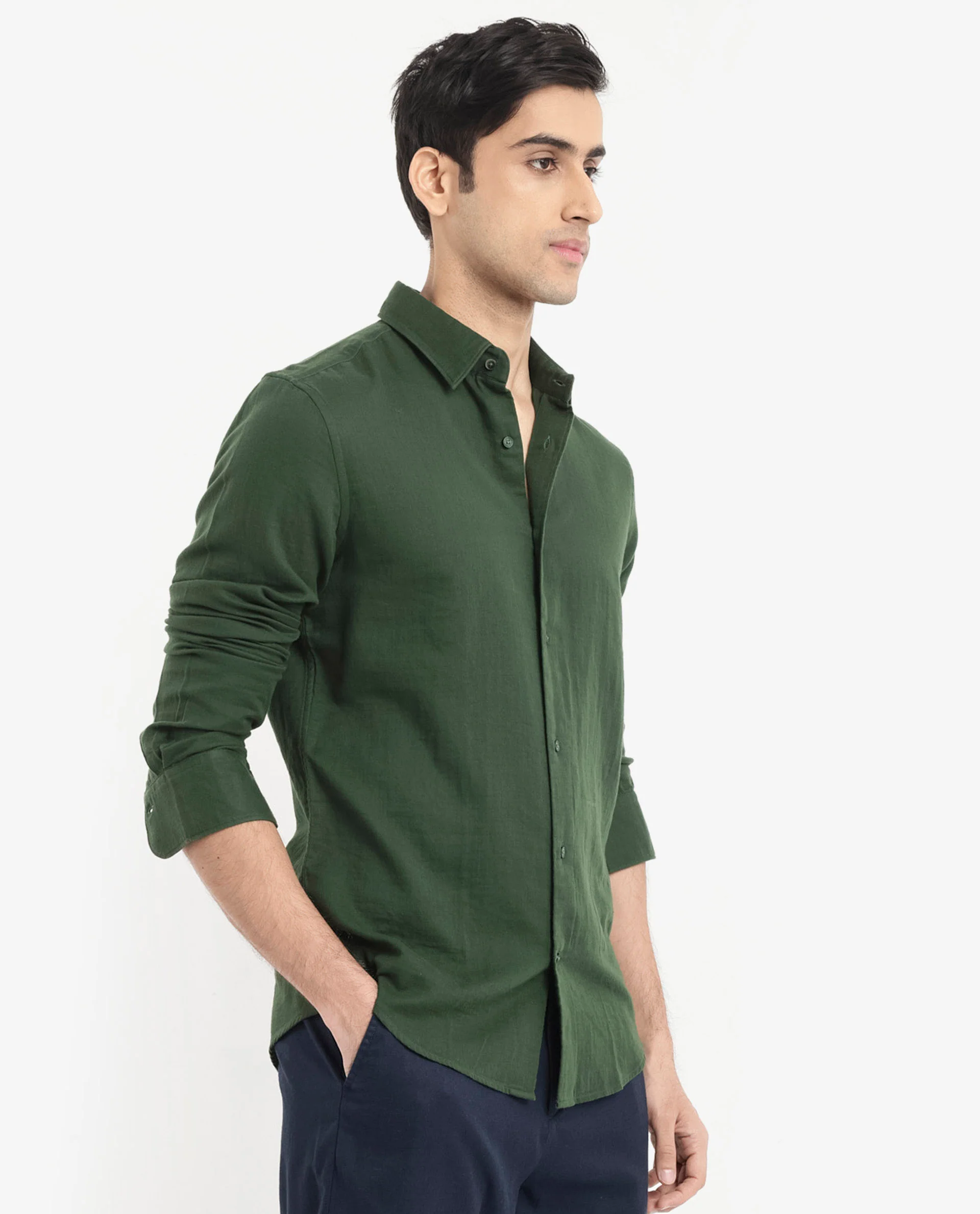 Rare Rabbit Men's Layerr-2 Olive Cotton Plain Regular Fit Full Sleeve Collared Shirt - Image 6