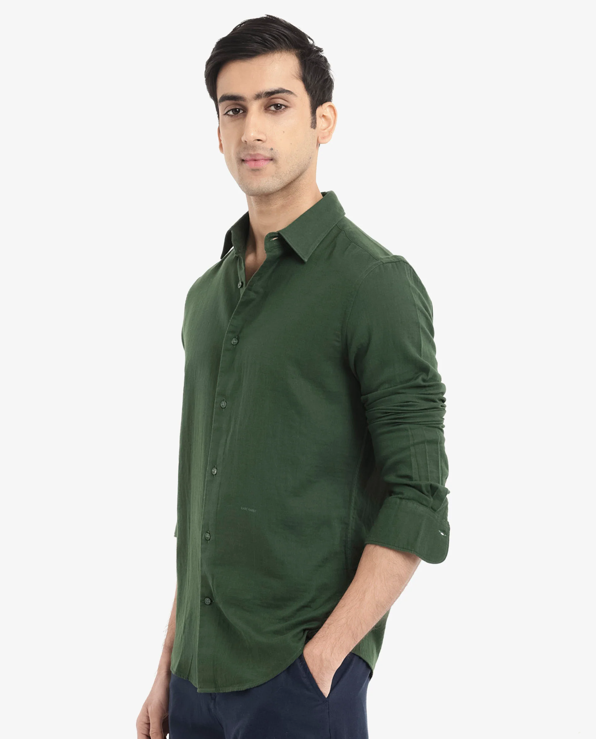 Rare Rabbit Men's Layerr-2 Olive Cotton Plain Regular Fit Full Sleeve Collared Shirt - Image 8